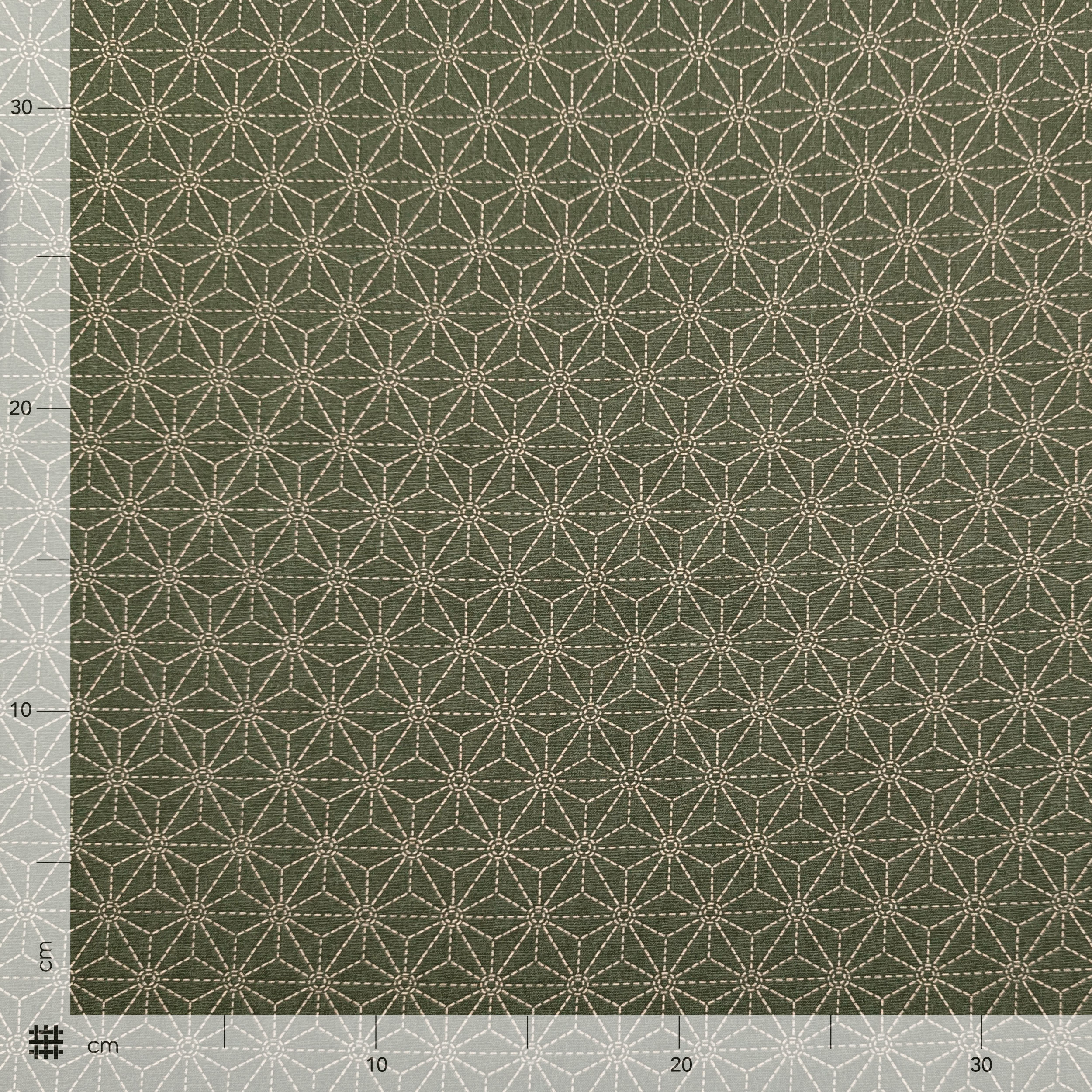 Olive-coloured Cotton Poplin with Geometric Stars Image