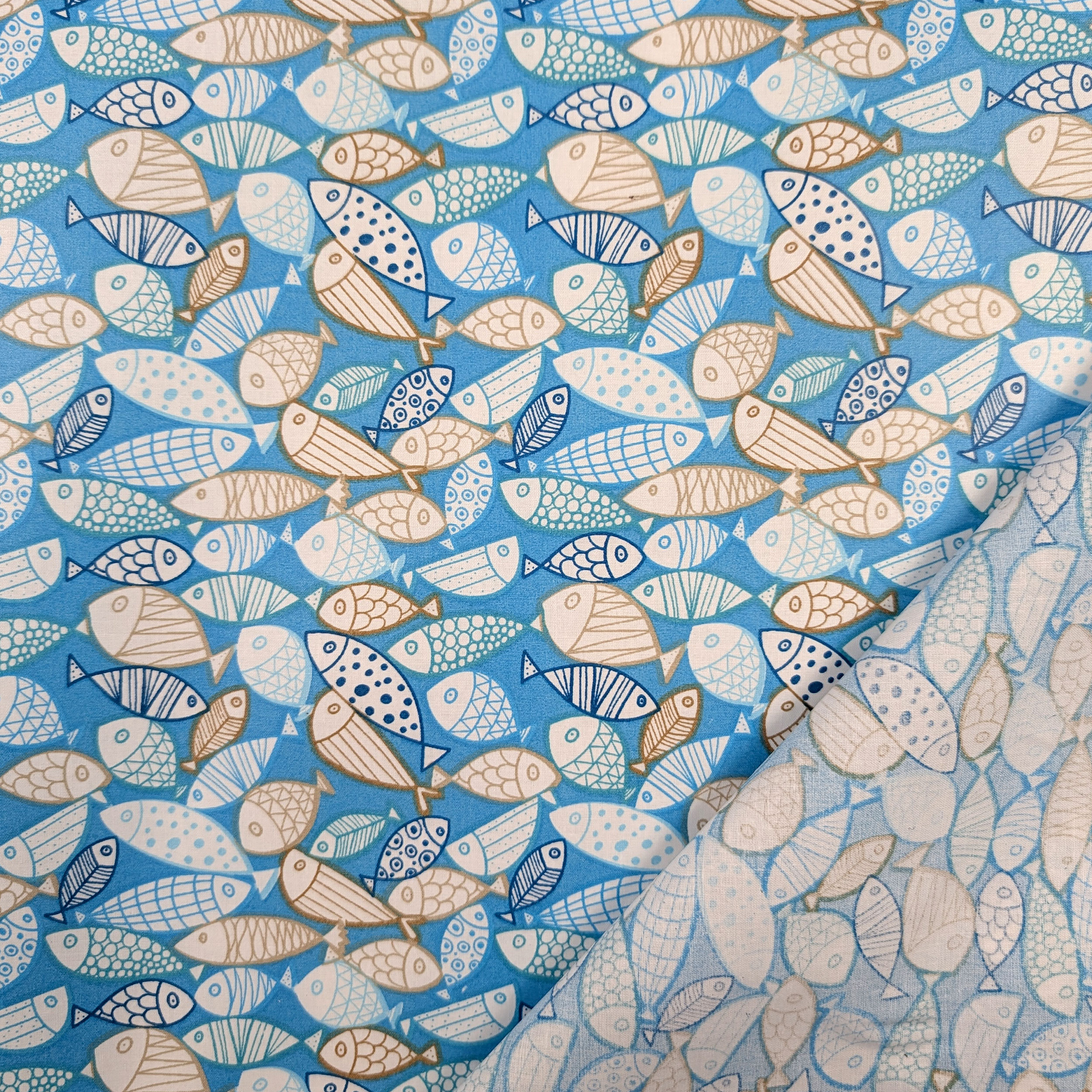 Enduite Tablecloth Fabric Stain-Free Fish Light Blue Image