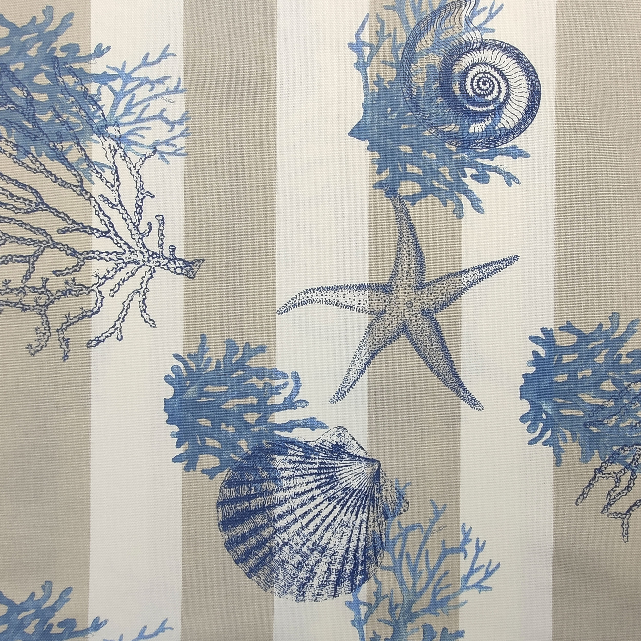 Panama Fabric White Beige Stripes Blue Shells
