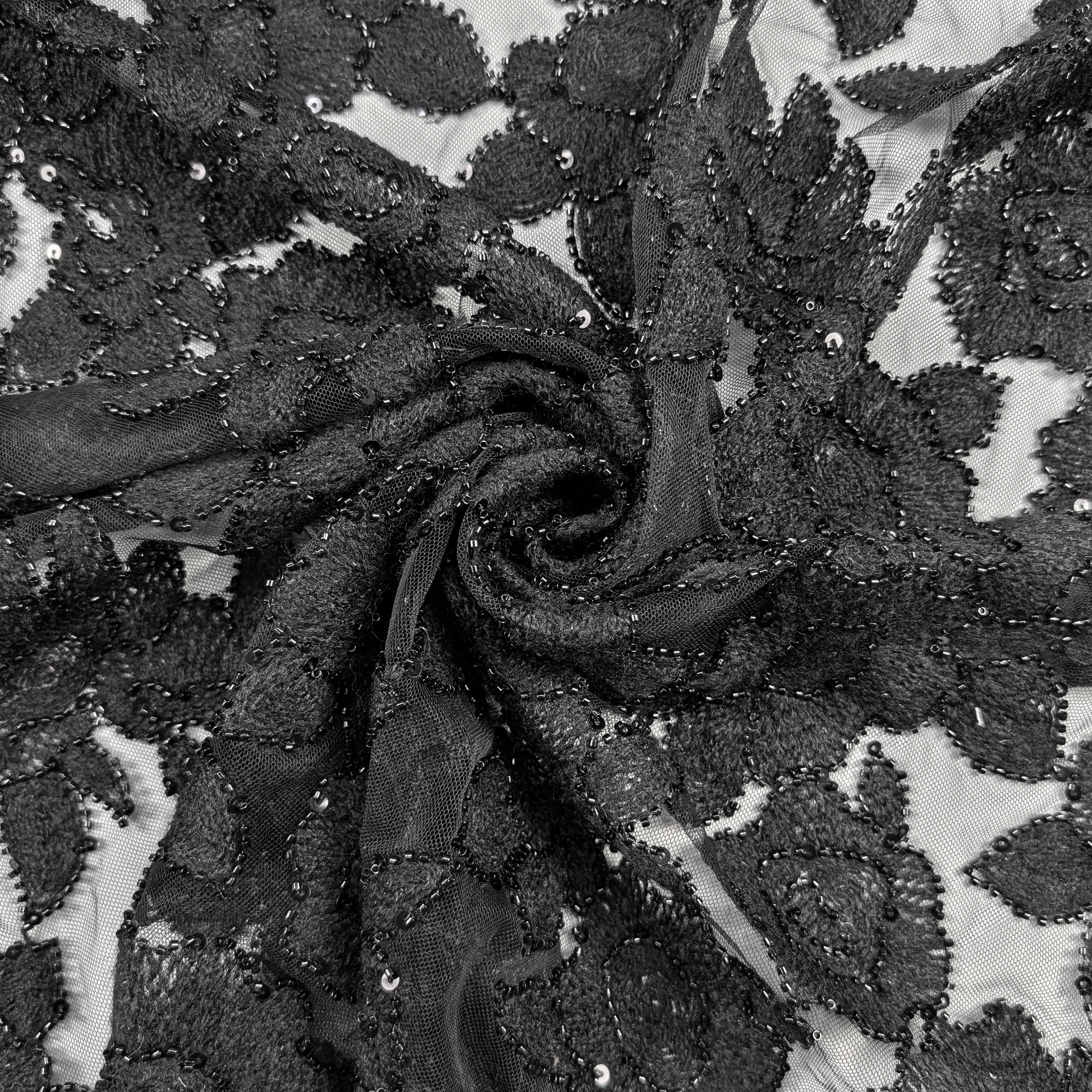 Lace Rose Wool Sequins Black Image