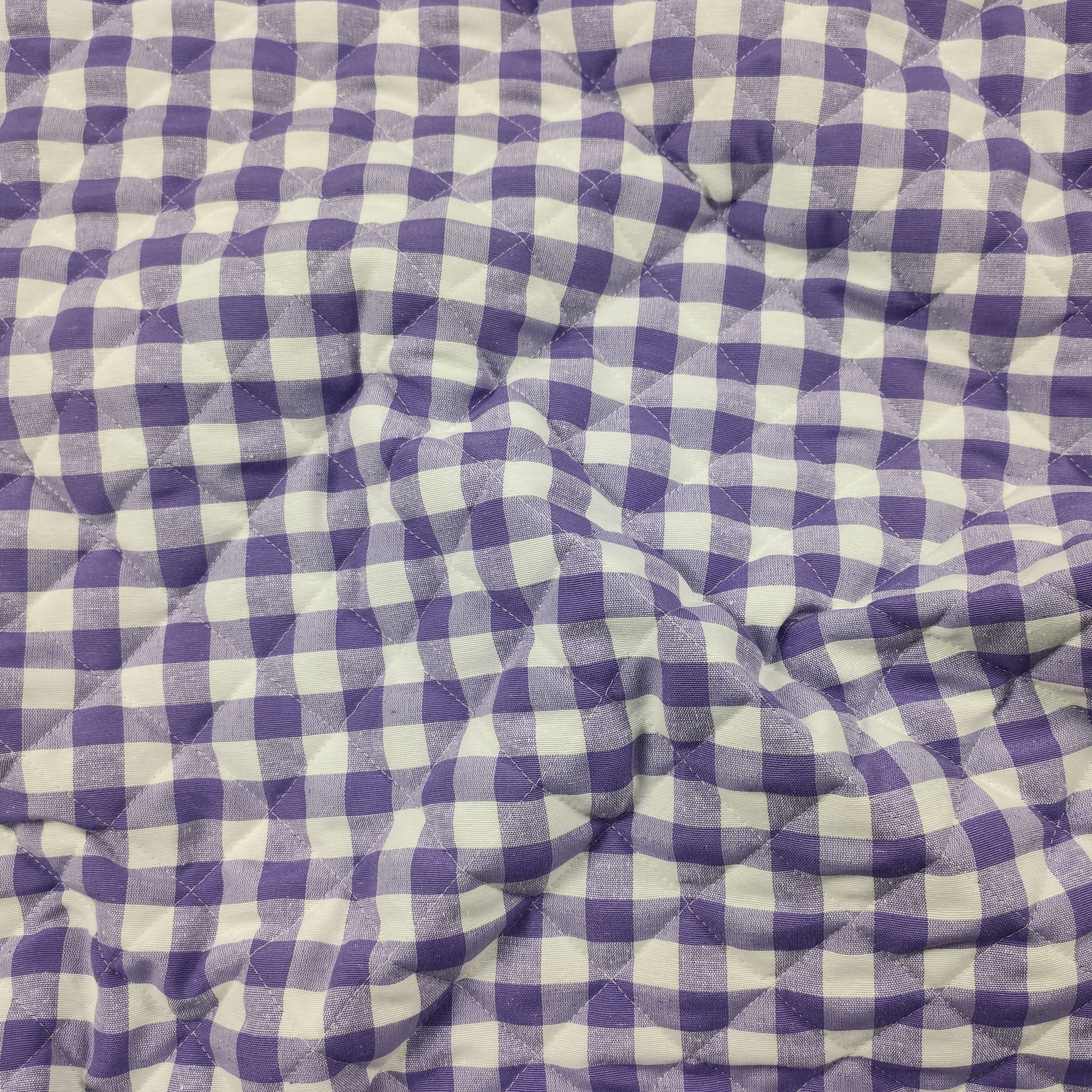 Thread Dyed Quilted Fabric with Lilac Check Pattern Image