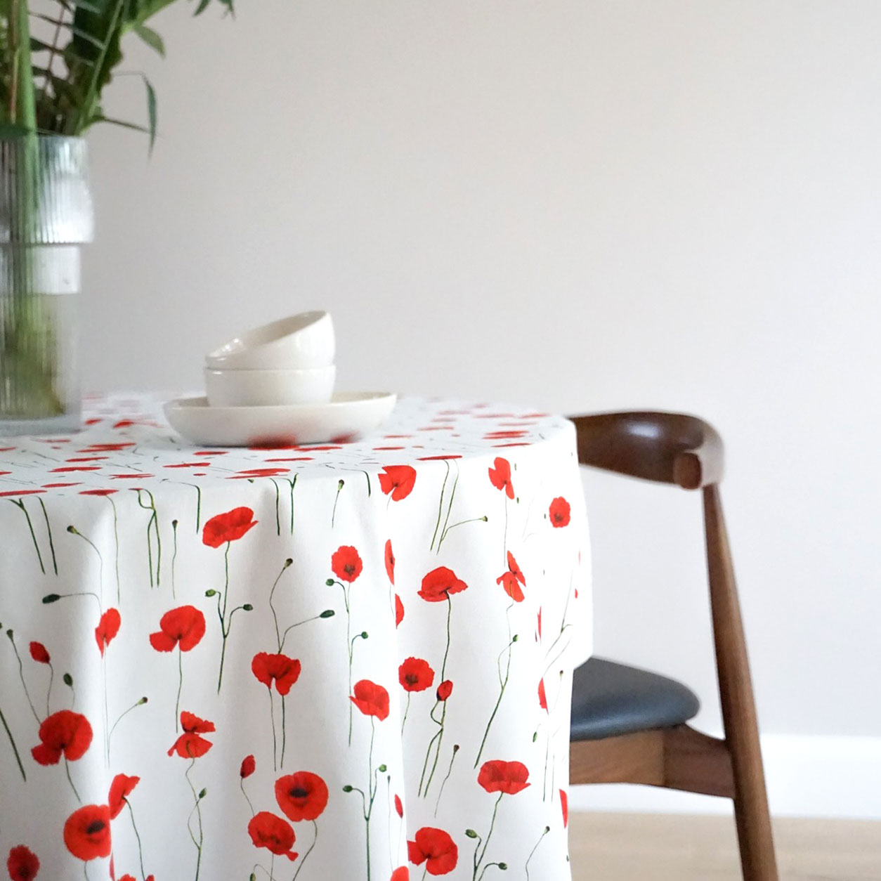 Panama Fabric Cotton Mix Poppies White Background Image