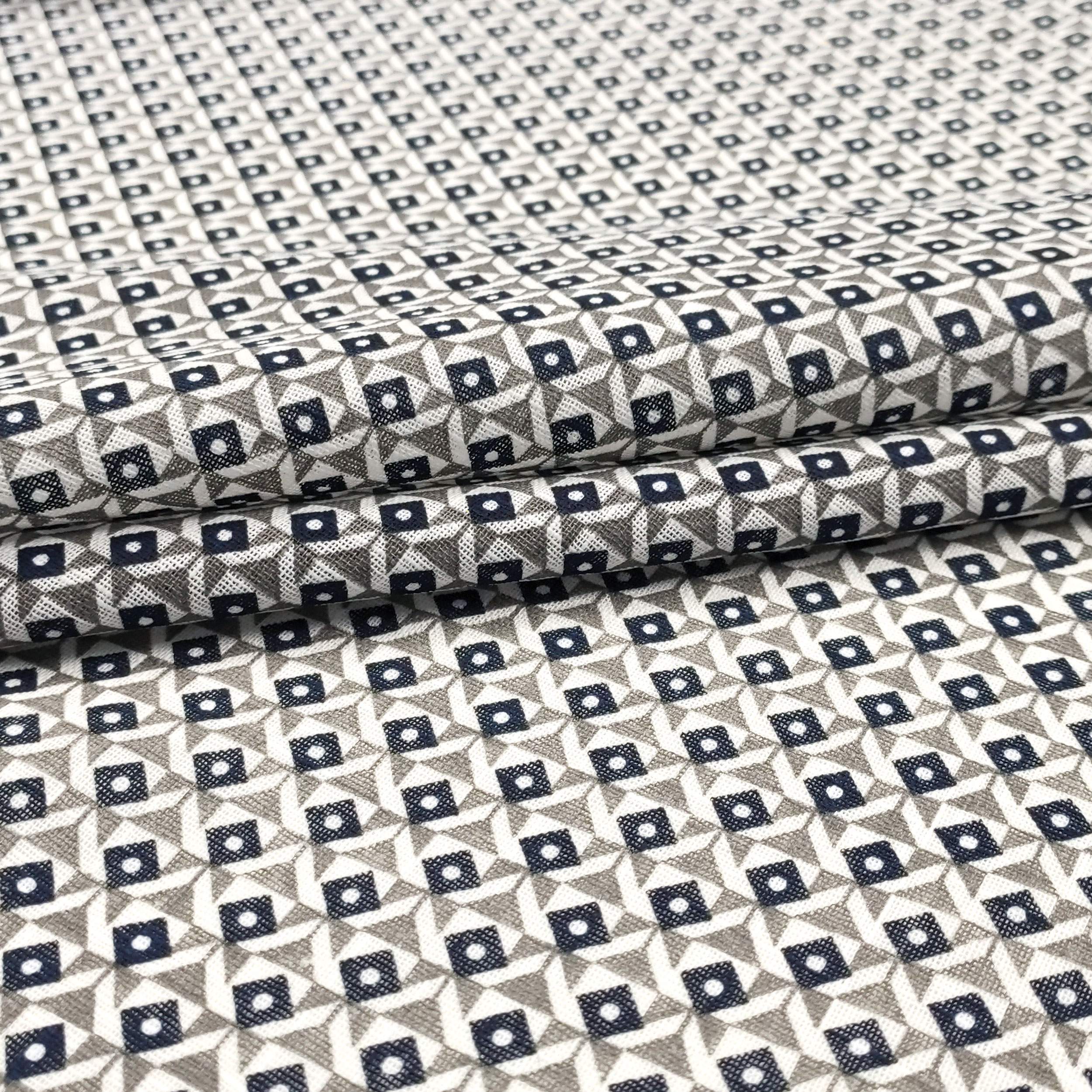 Tissu de coton géométrique gris et bleu Image