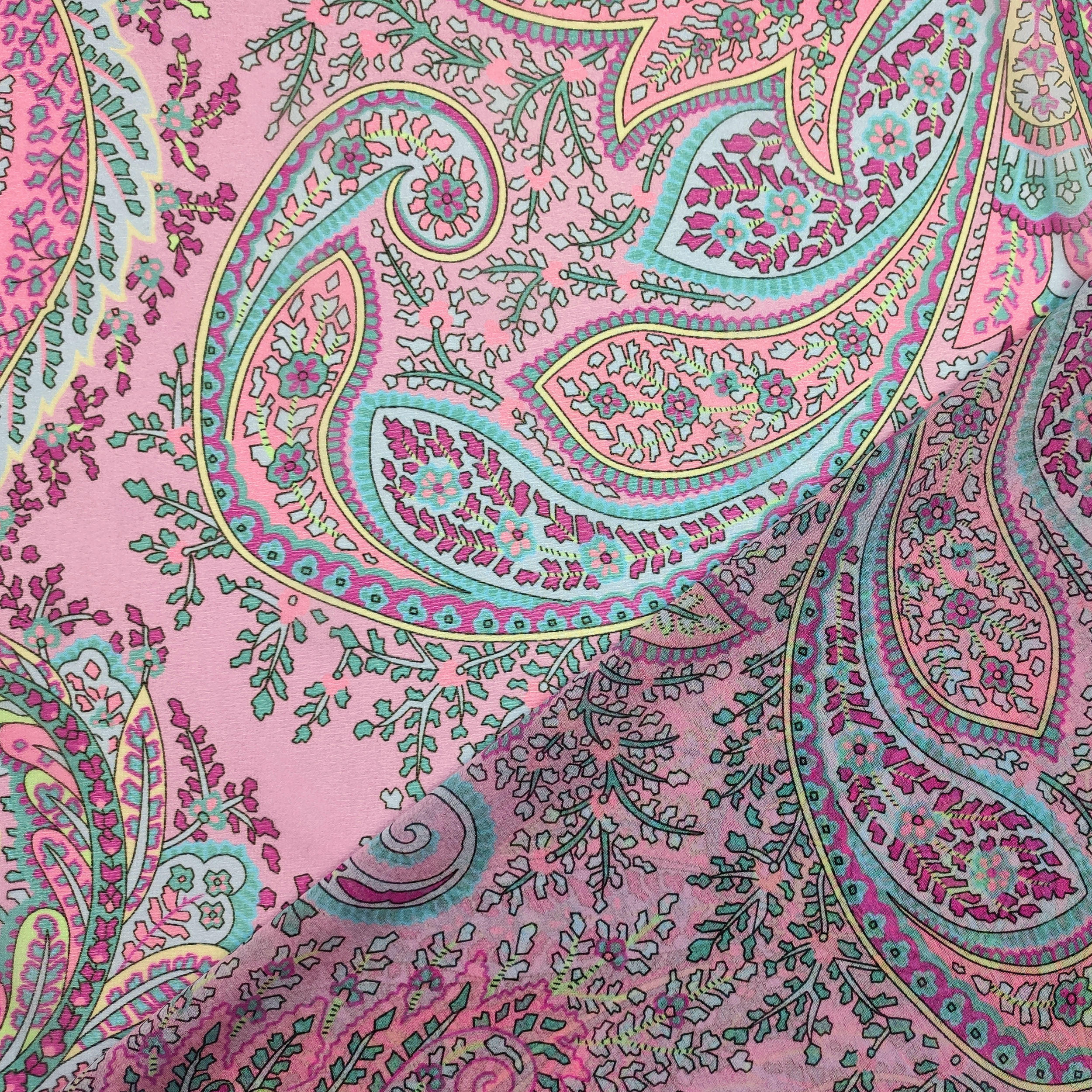 Chiffon de soie élastiqué Cachemire Fantaisie Fuxia