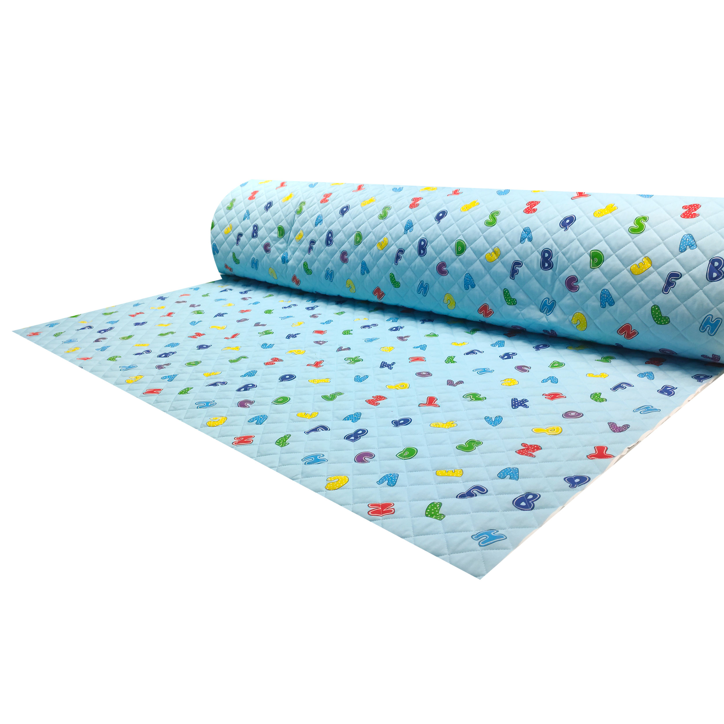 Alphabet Quilted Fabric Light Blue Background Image
