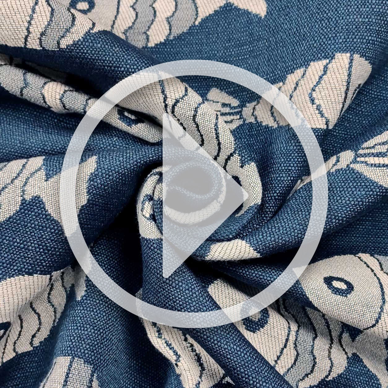 Upholstery Reversible Brocade - Grey, Blue Fishes Image