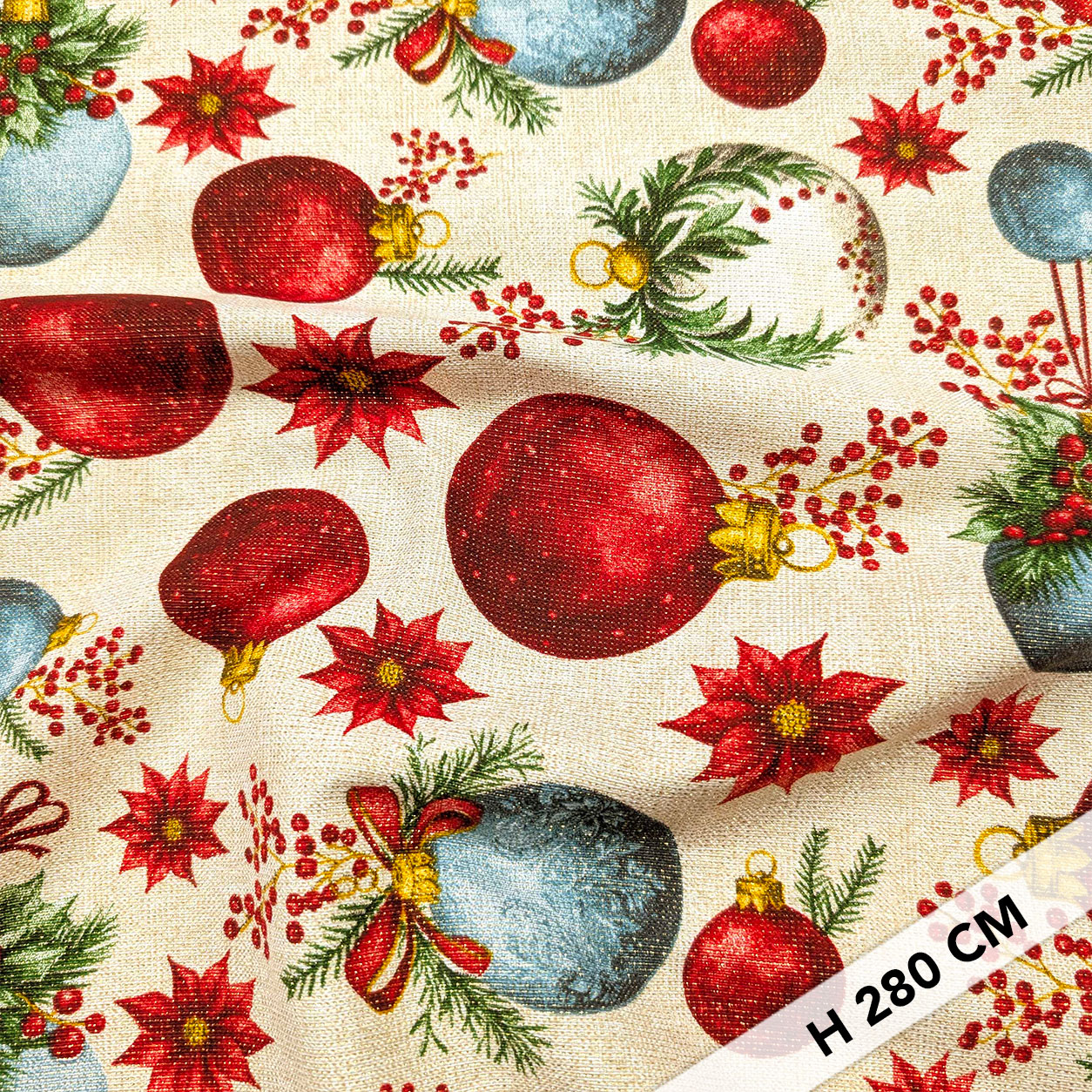 Light Gold Lurex Christmas Panama with Balls Image