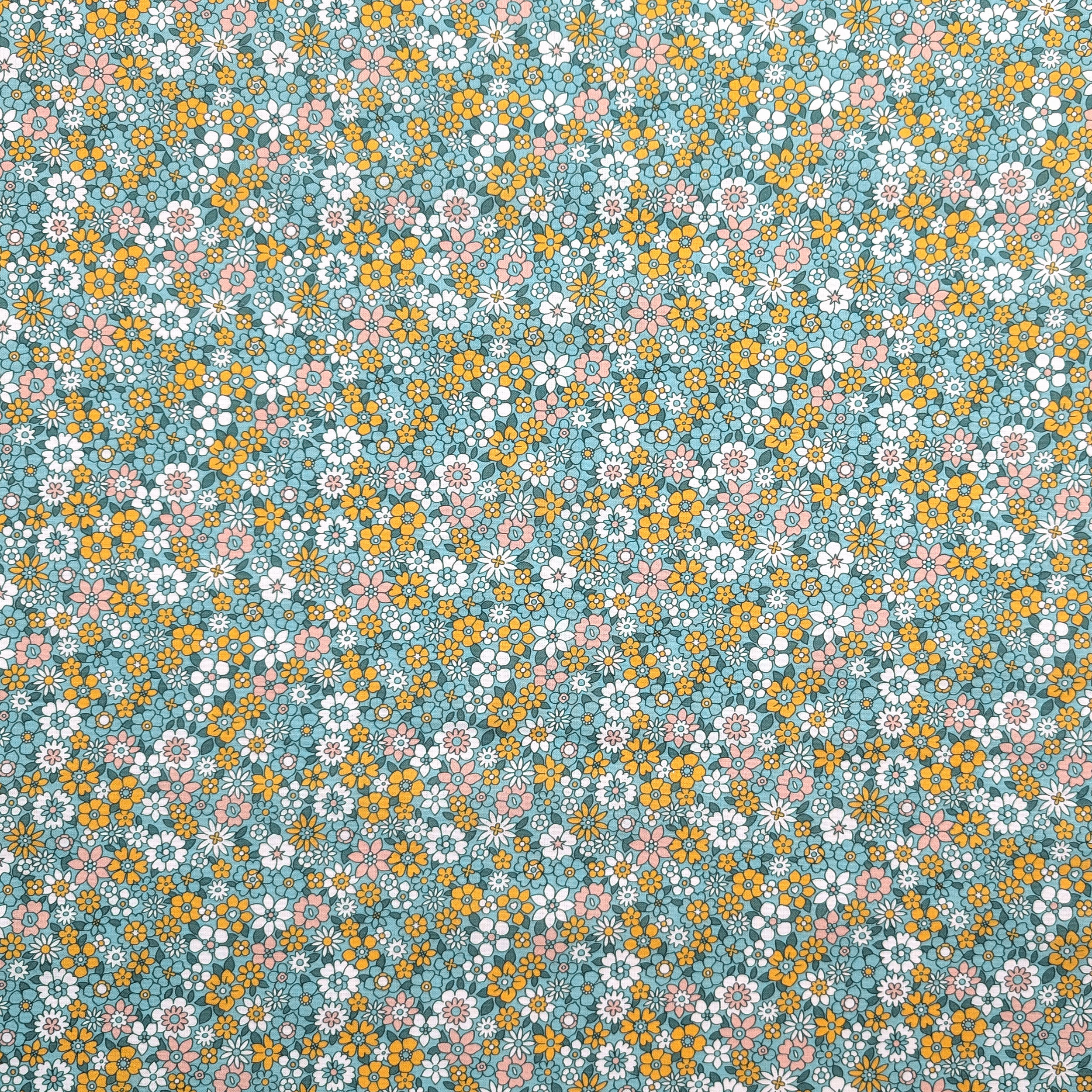 Poplin Cotton Yellow Flowers Green Background Image
