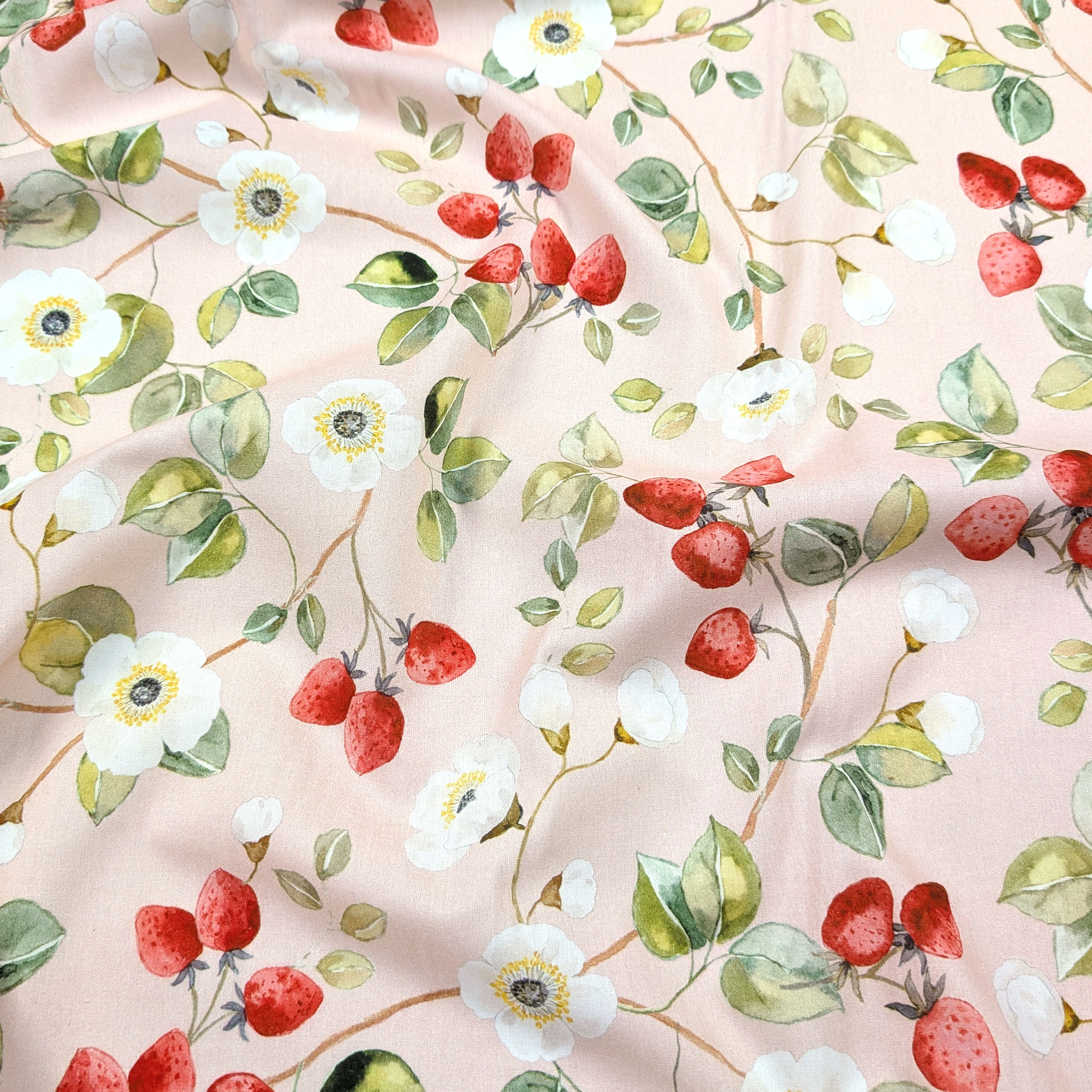 Cotton Fabric Flowers and Strawberries Image