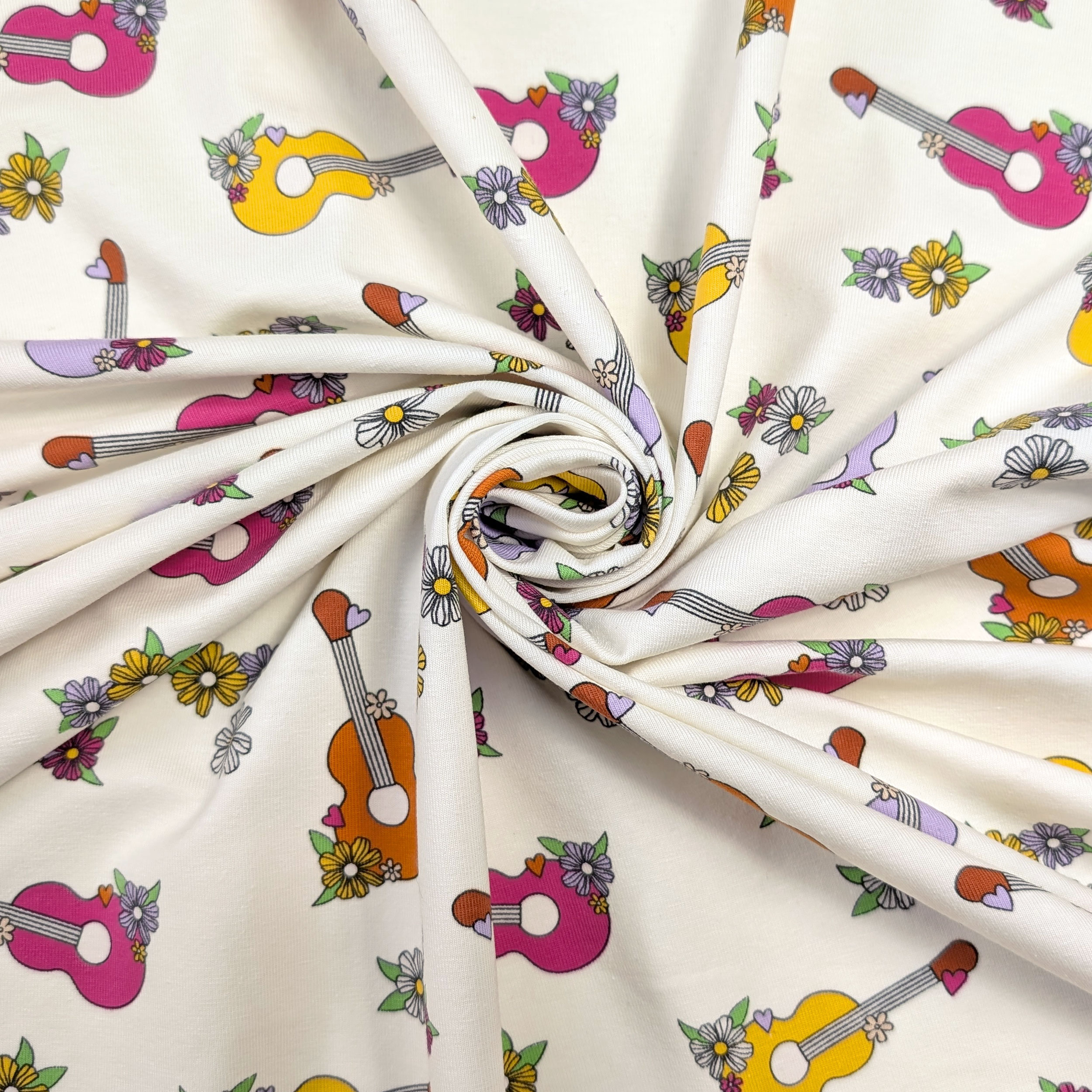 Jersey Cotton Guitars and Flowers Image