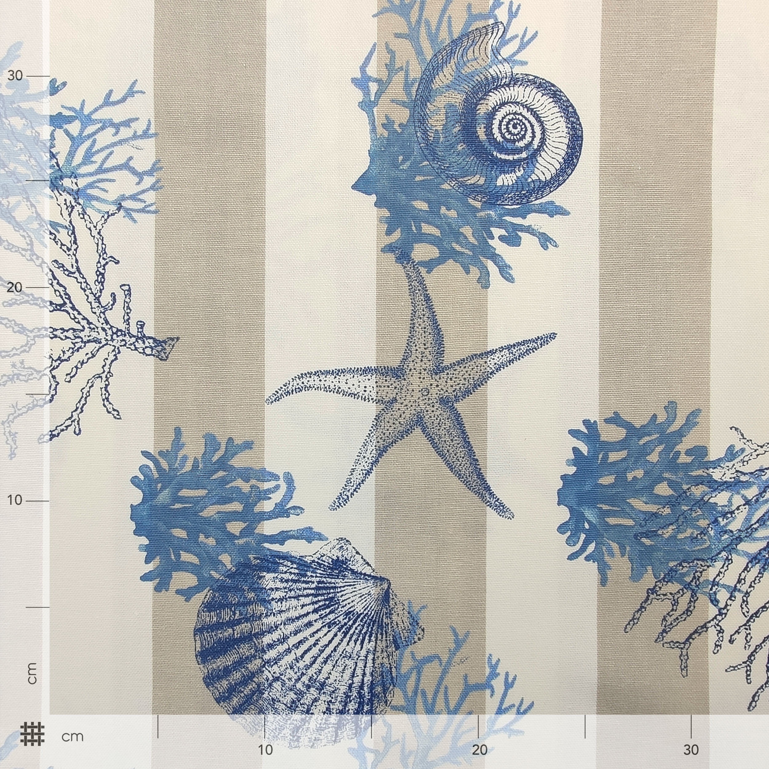 Panama Fabric White Beige Stripes Blue Shells