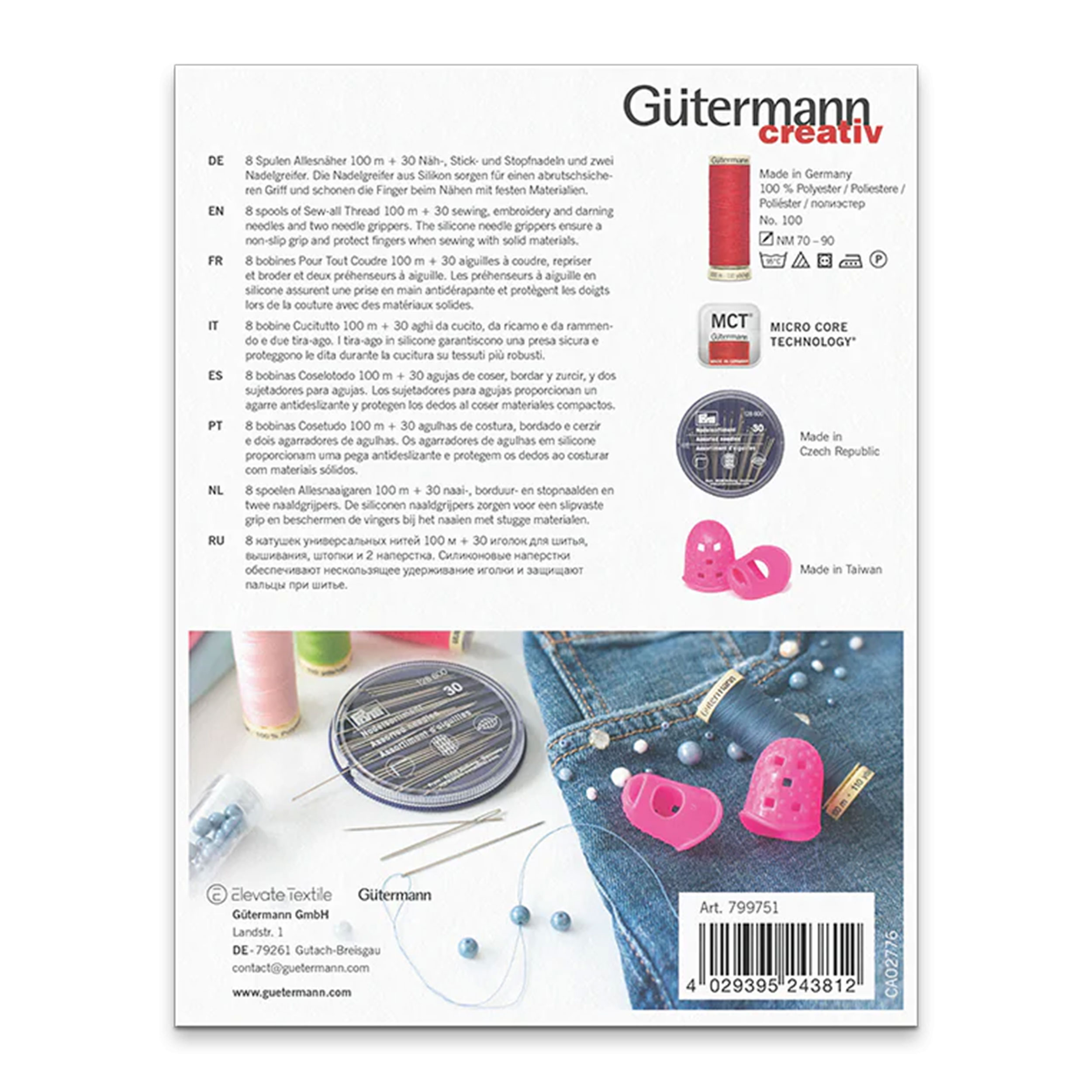 Gutermann Creative Set 8 Bobbins with Needles and Thimbles Image
