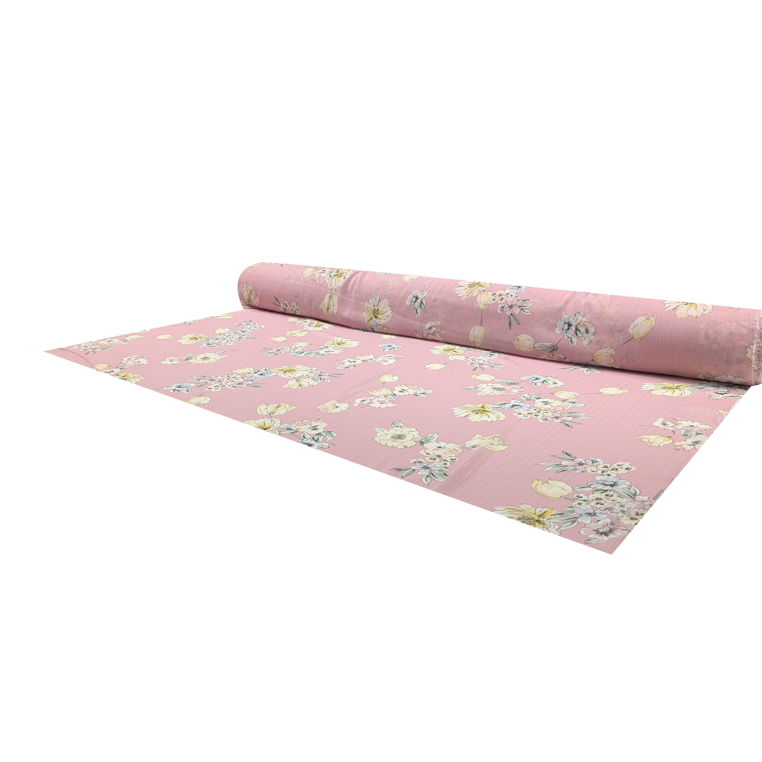 Chiffon Lurex Flowers and Stripes Pink Background Image