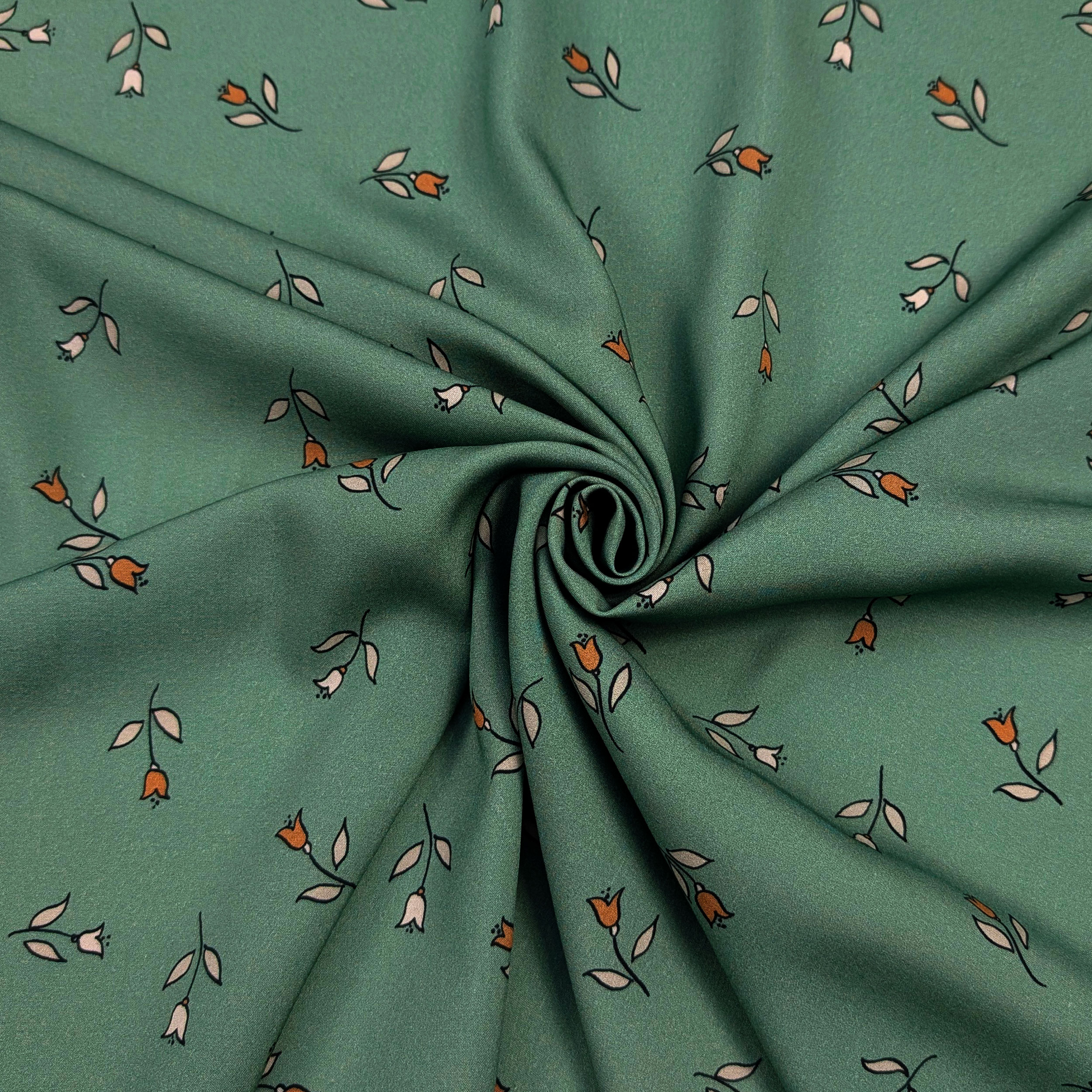 Viscose with Floral Pattern on a Green Background Image