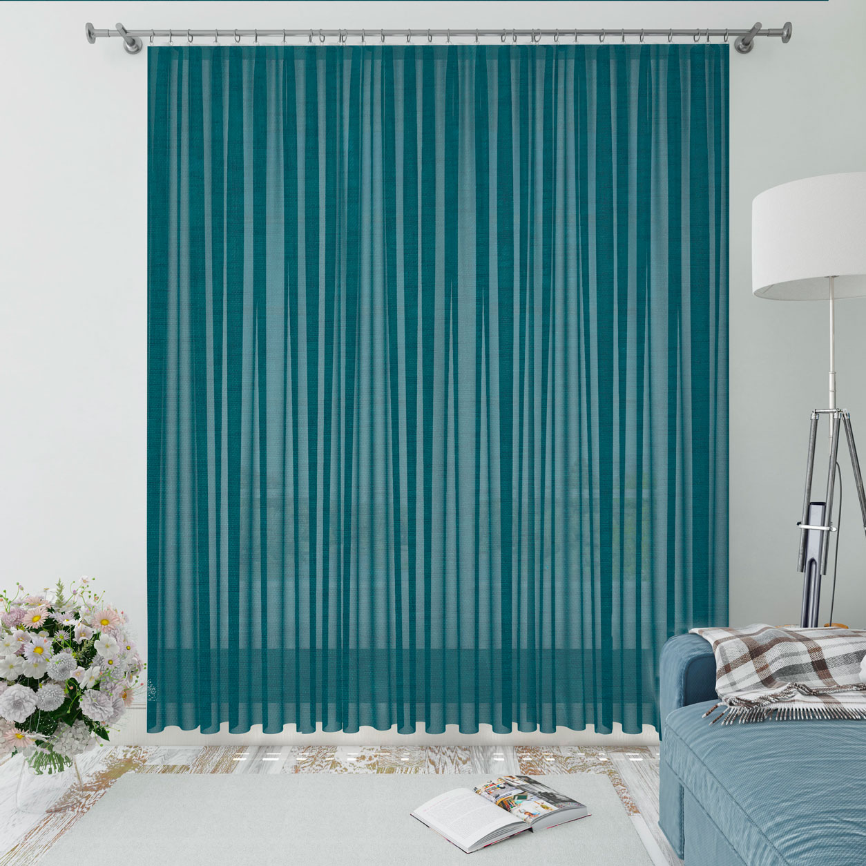 Scampolo Faux rideau en lin uni pétrole 80x320 cm