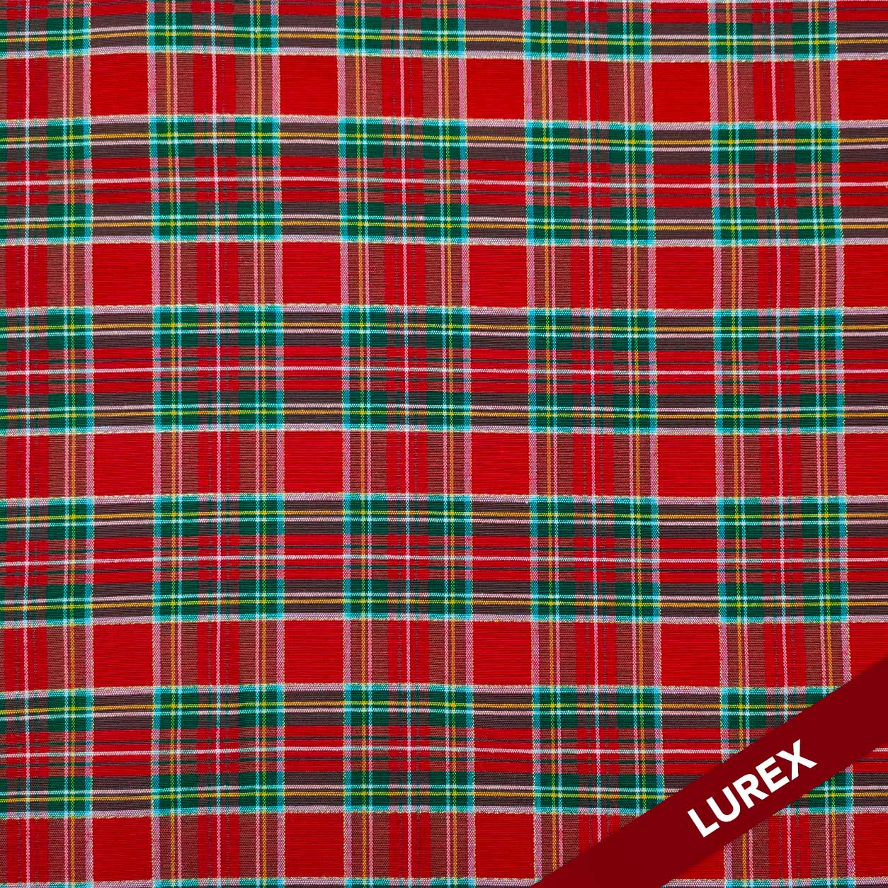 Tessuto Tartan Lurex Mini Scozzese Rosso Verde Image