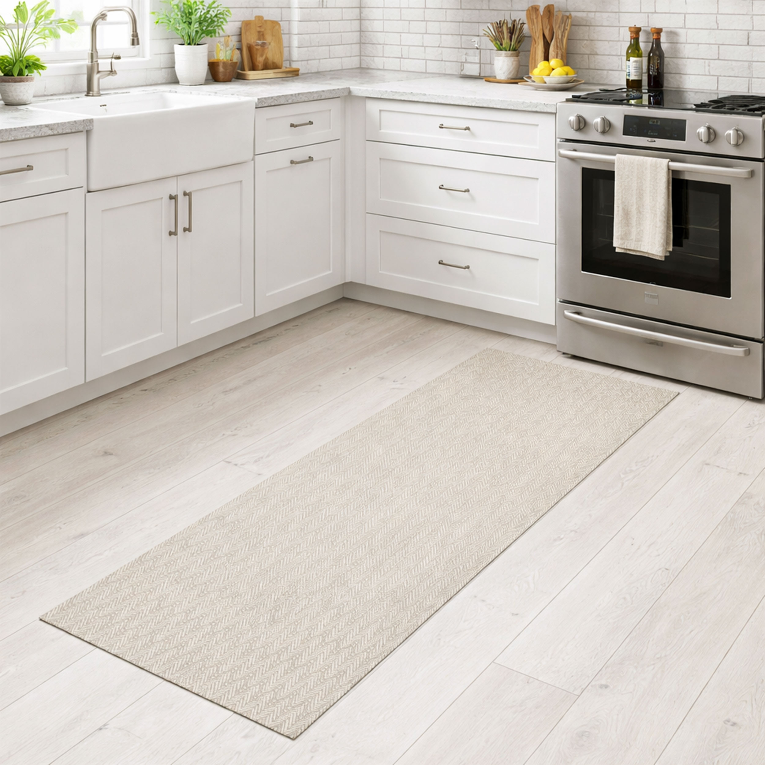Zig Zag cream and grey kitchen towel Image