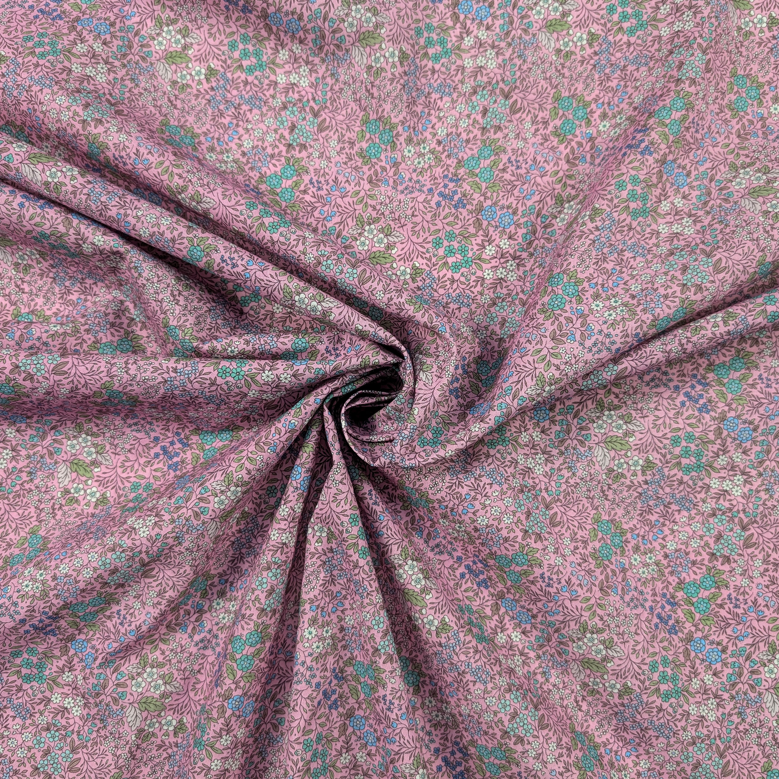Blue and Green Floral Percale Cotton Image