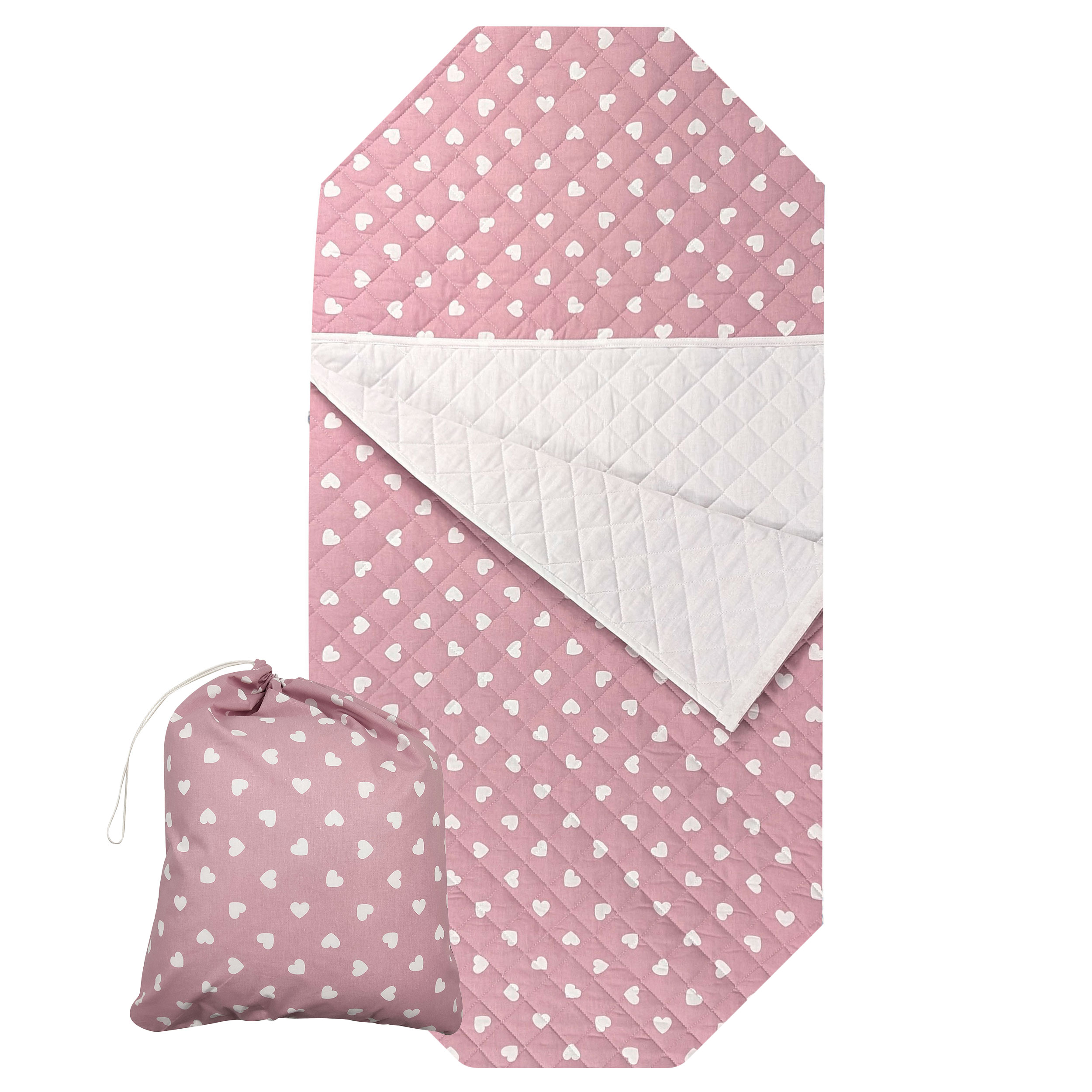 Shaped Sleeping Bag for Brandy White Hearts with Antique Pink Background Image