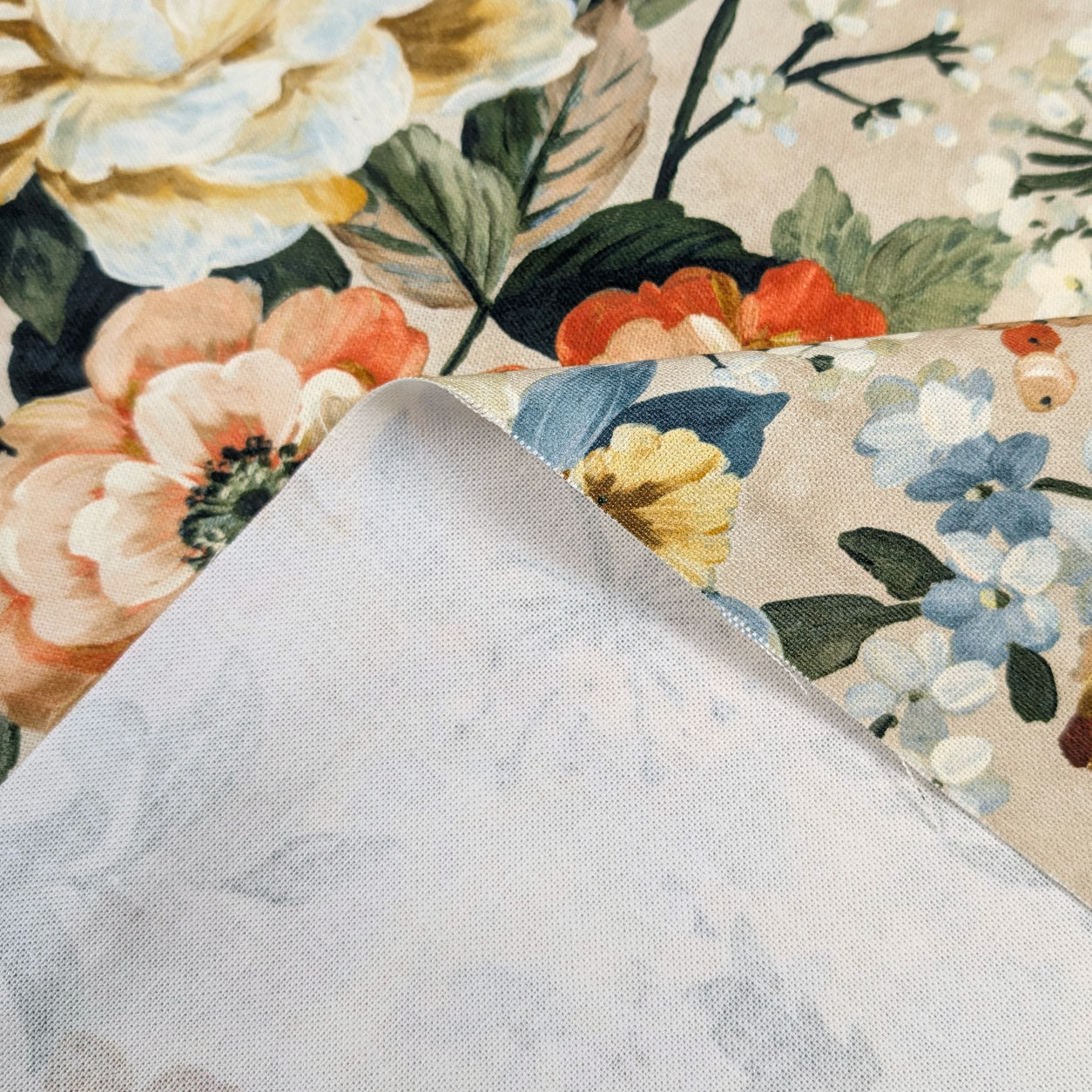 Panama Cotton Flowers Background Beige H 280 cm Image