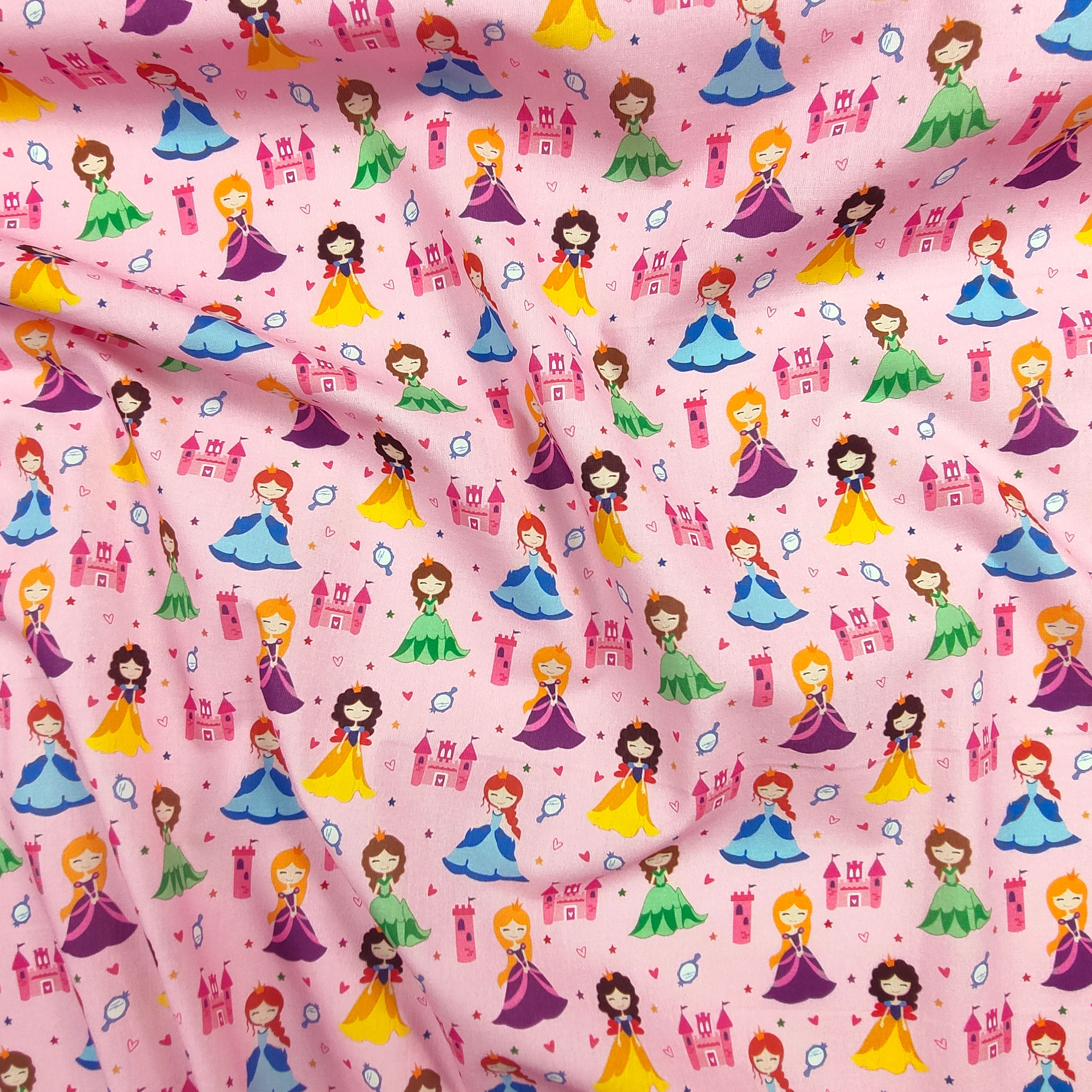 Tissu de coton Petites princesses fond rose