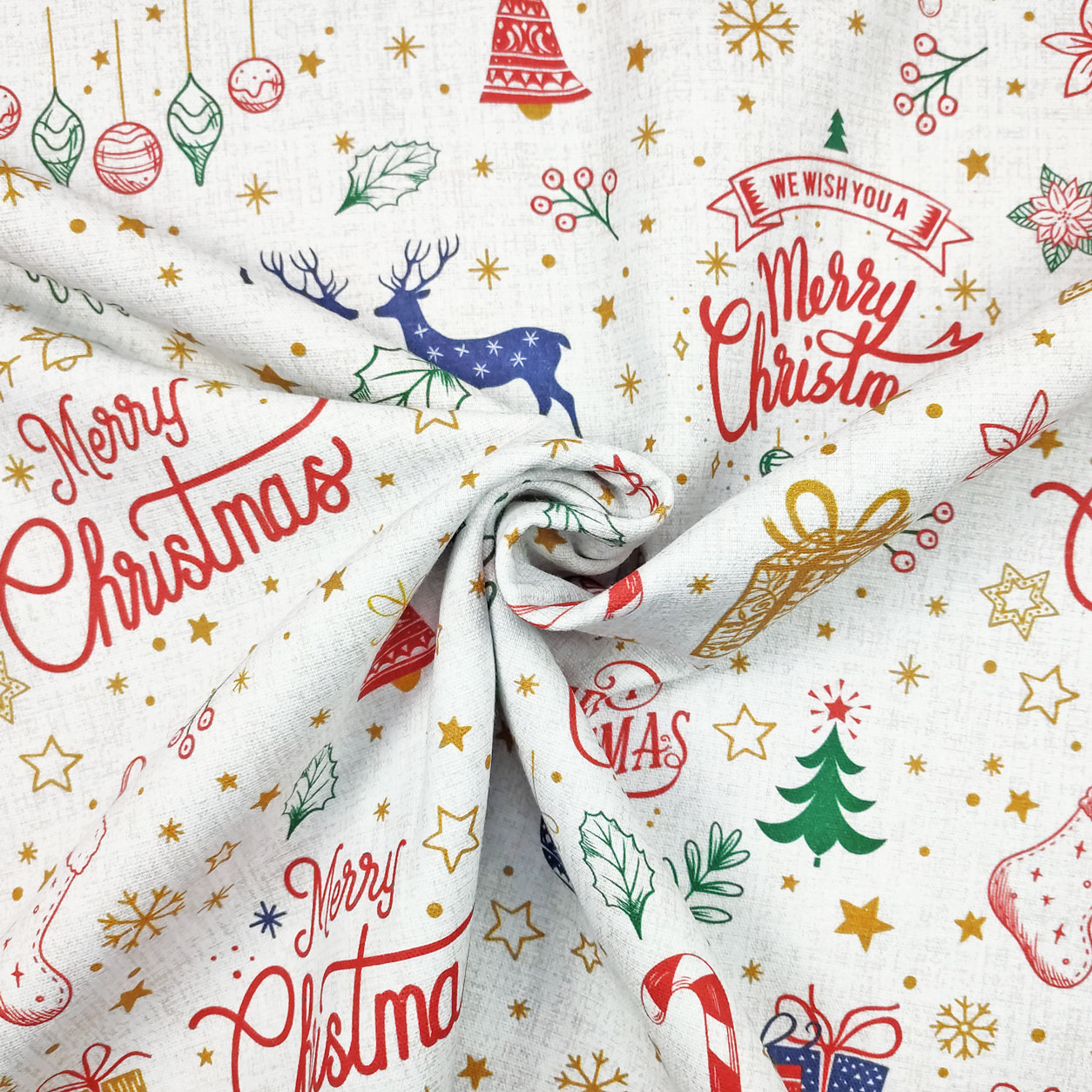 Tessuto Panama Cotone Merry Christmas Image