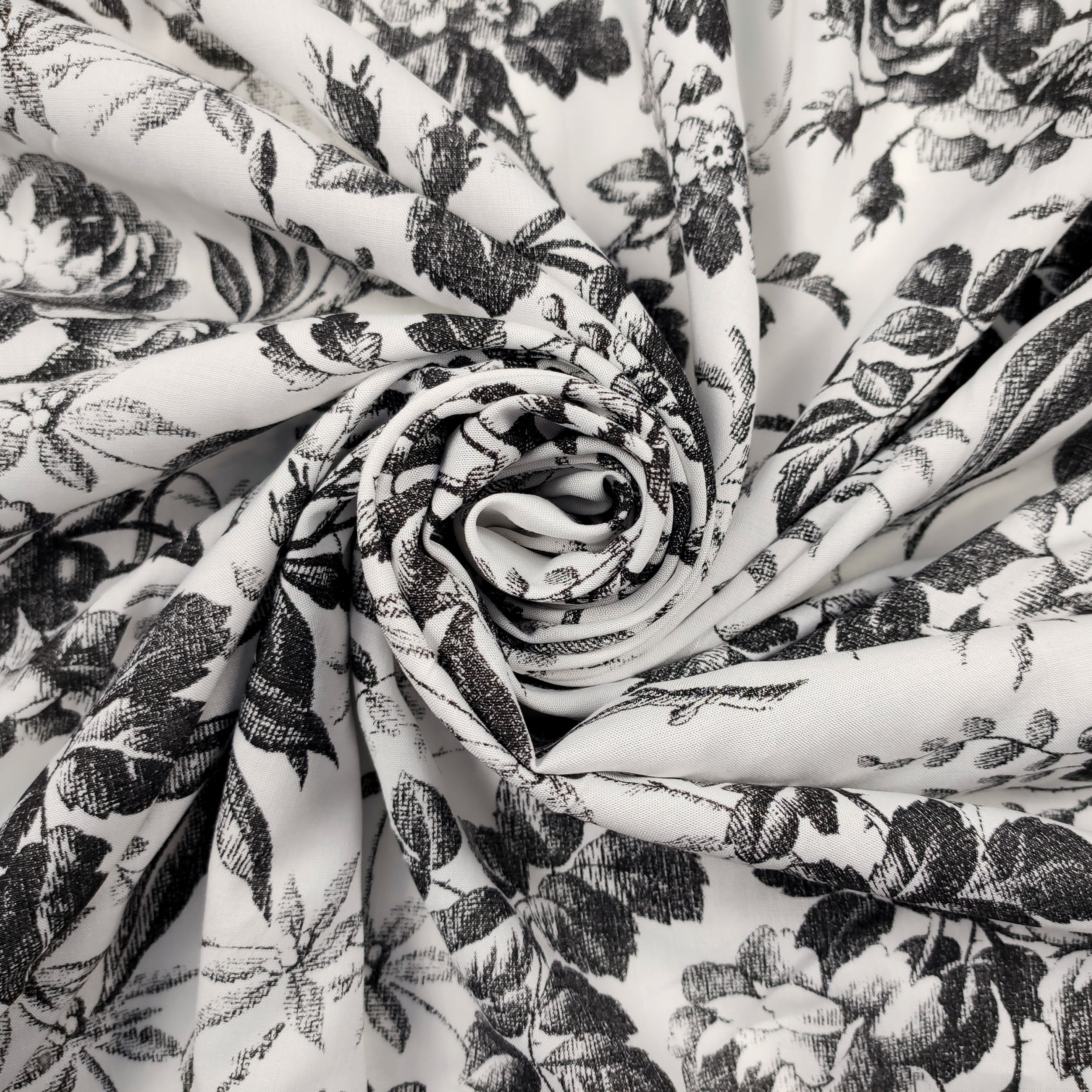 Black and White Floral Print Cotton