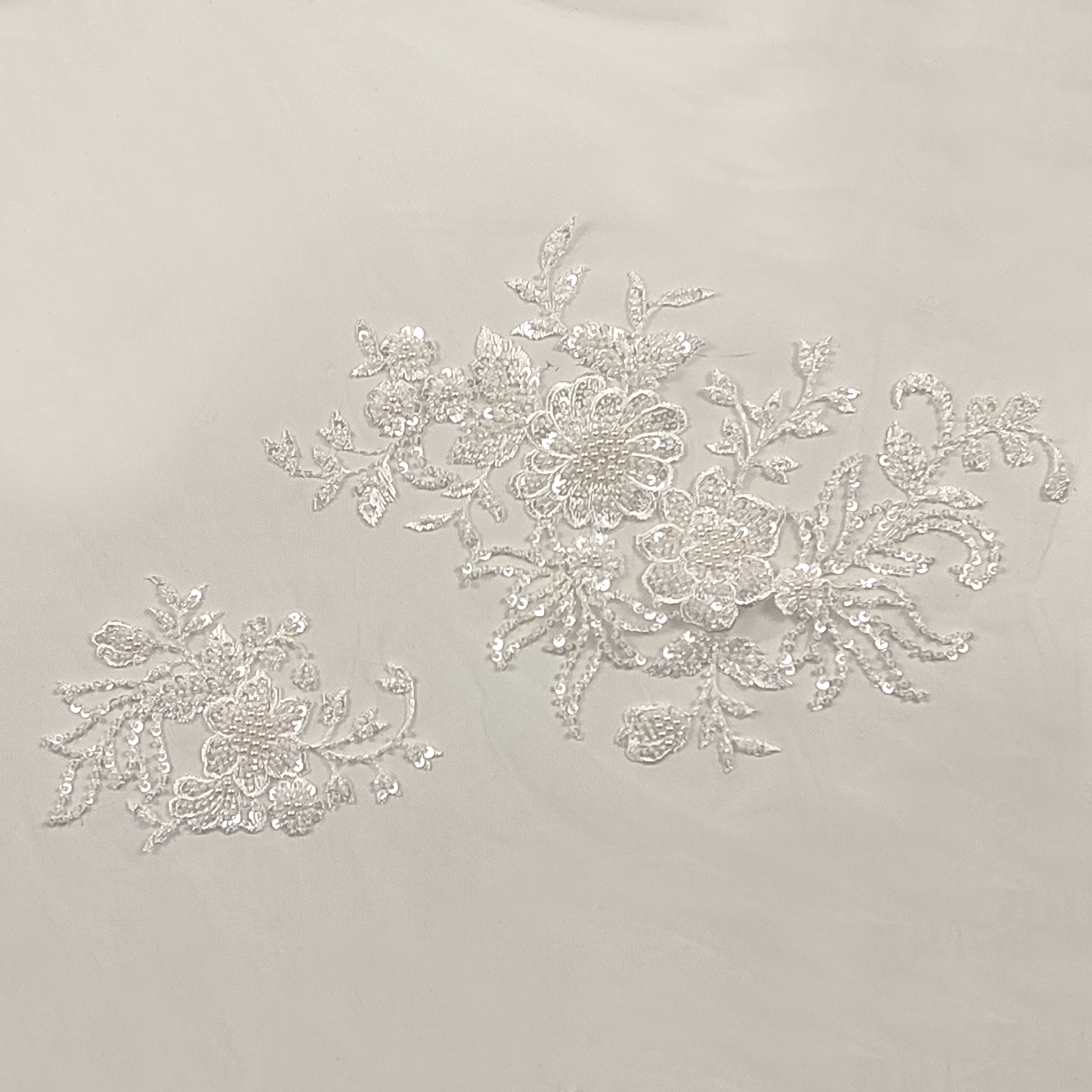 Floral Double Edge Beaded Tulle Lace - White  Image