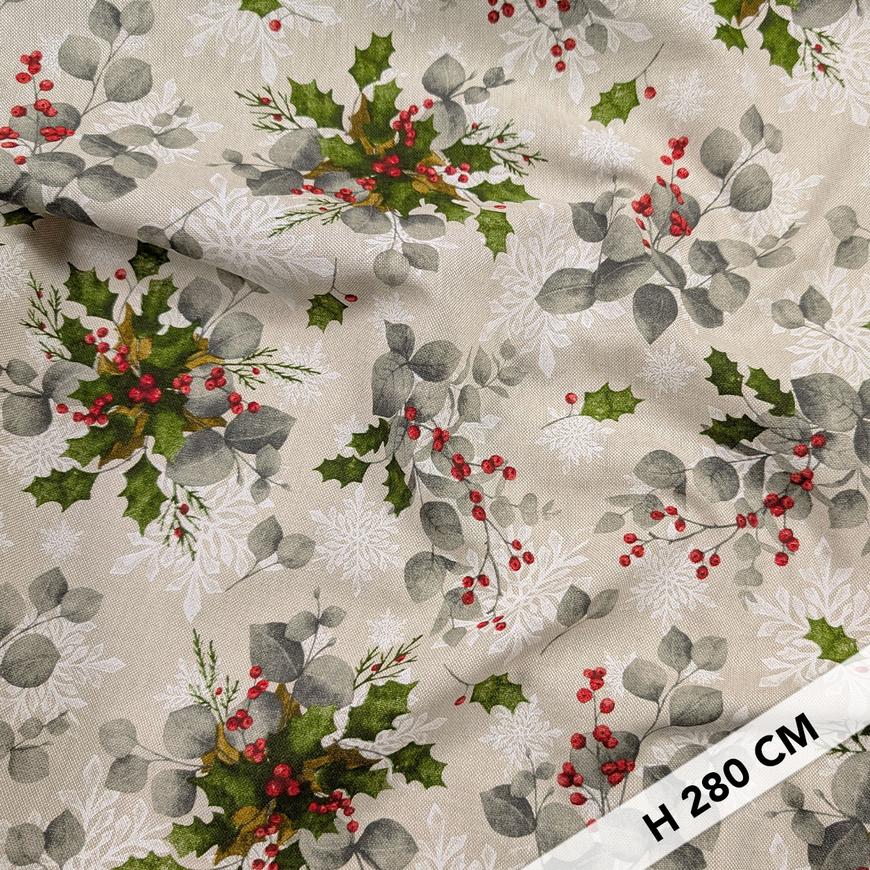 Christmas Panama Holly and Snowflakes H 280 cm Image
