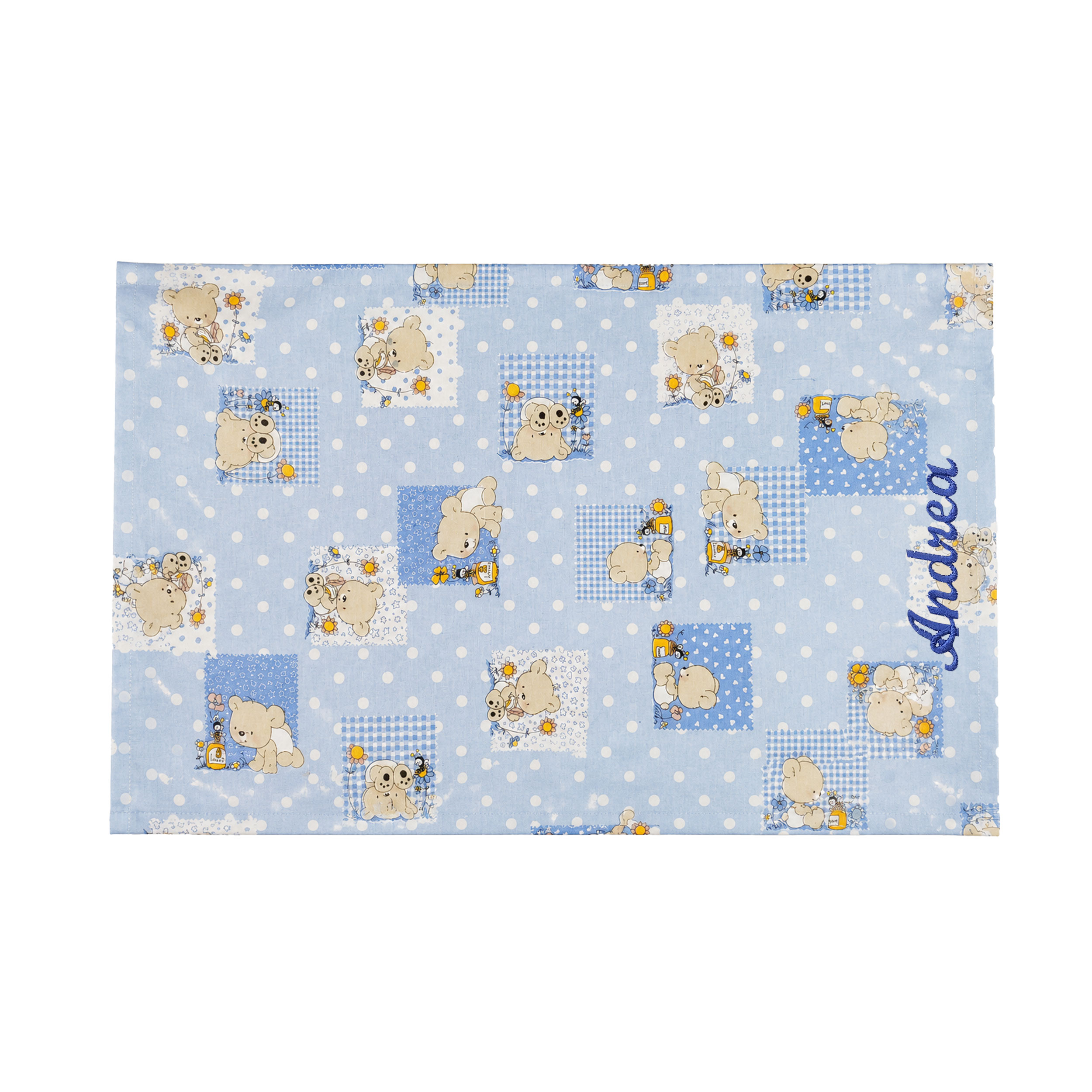 Bees and Teddy Bears Light Blue Cotton Pillowcase Image