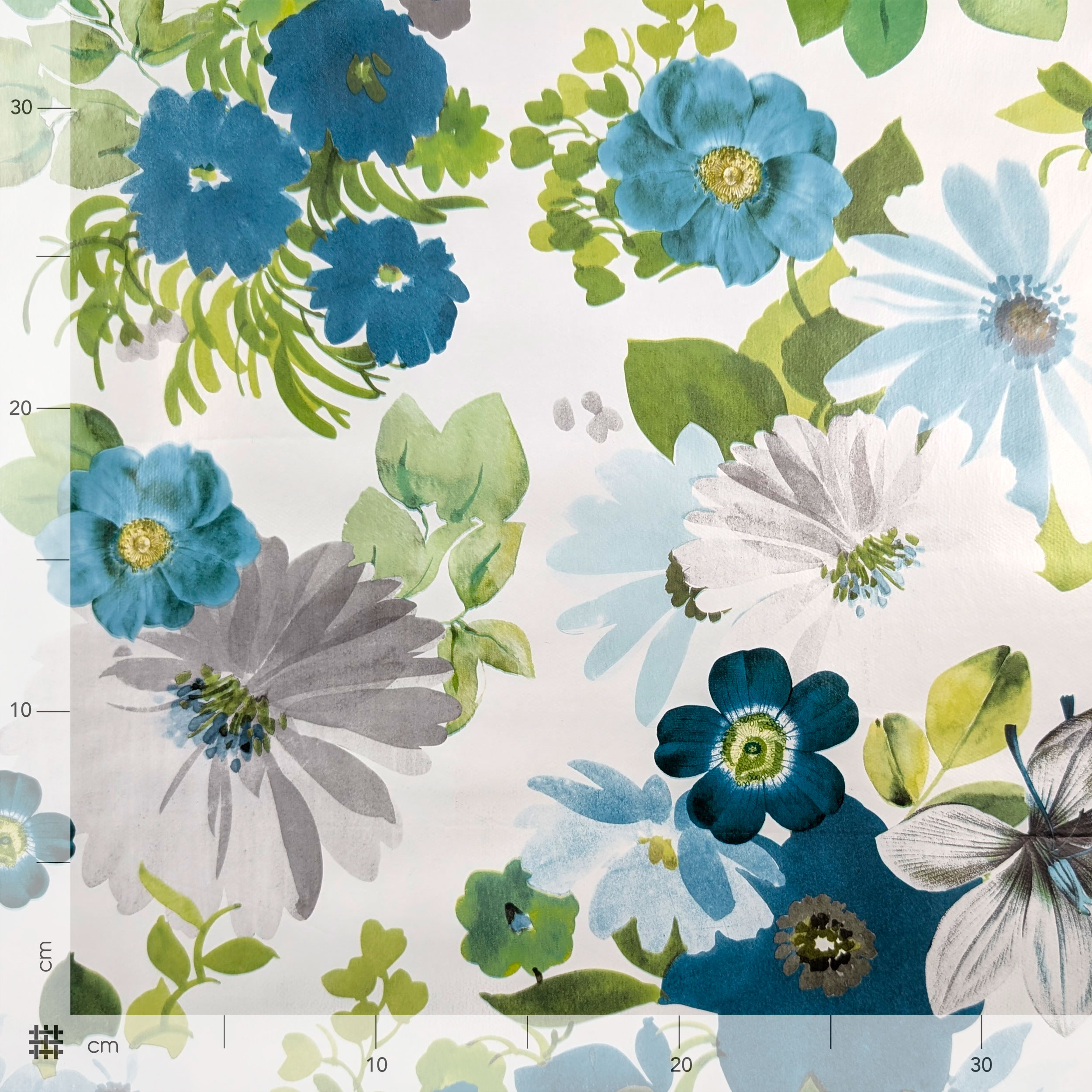 Fabric for Plasticised Tablecloth Cold Tone Flowers Image