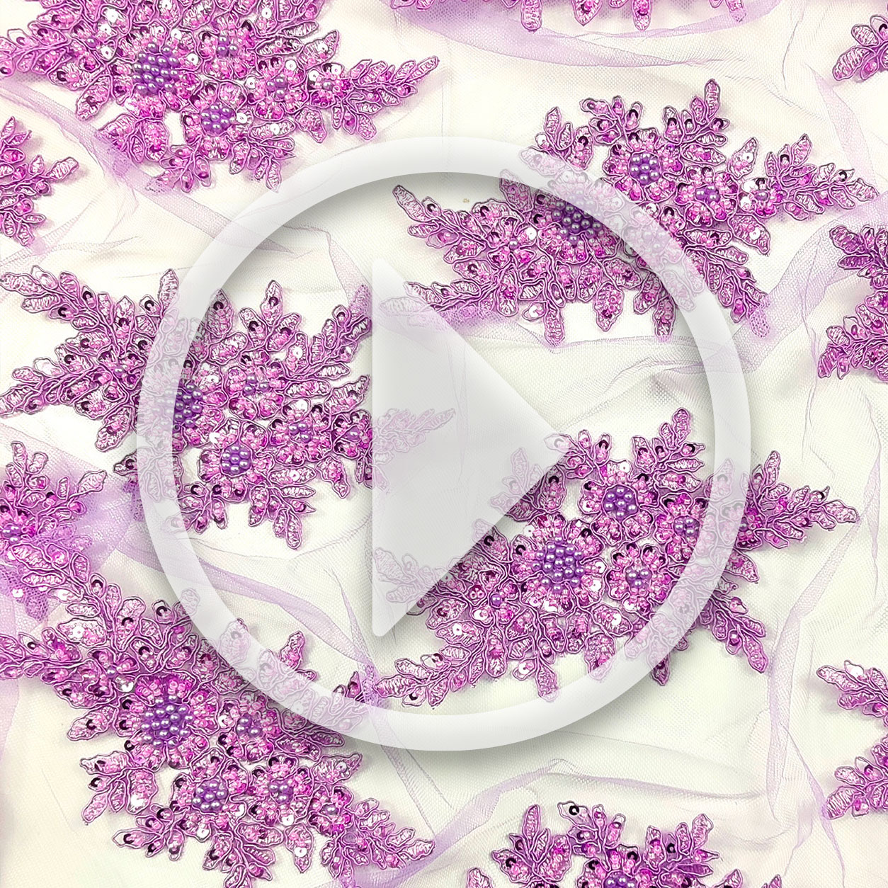 Dentelle haute Mode Floral perlé Lilas Brodé Double Bord Image