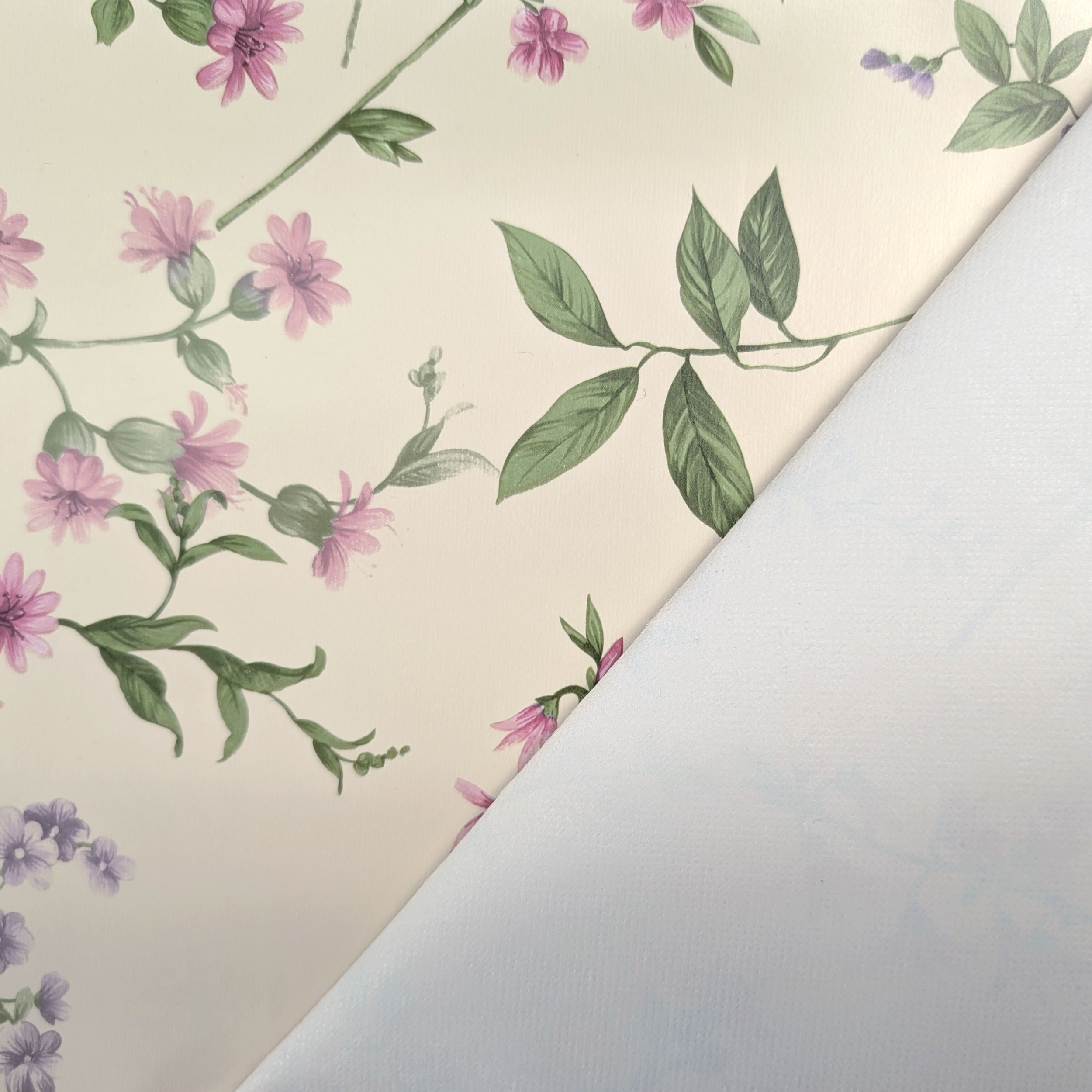 Fabric for Plasticised Tablecloth Pink and Lilac Flowers Image