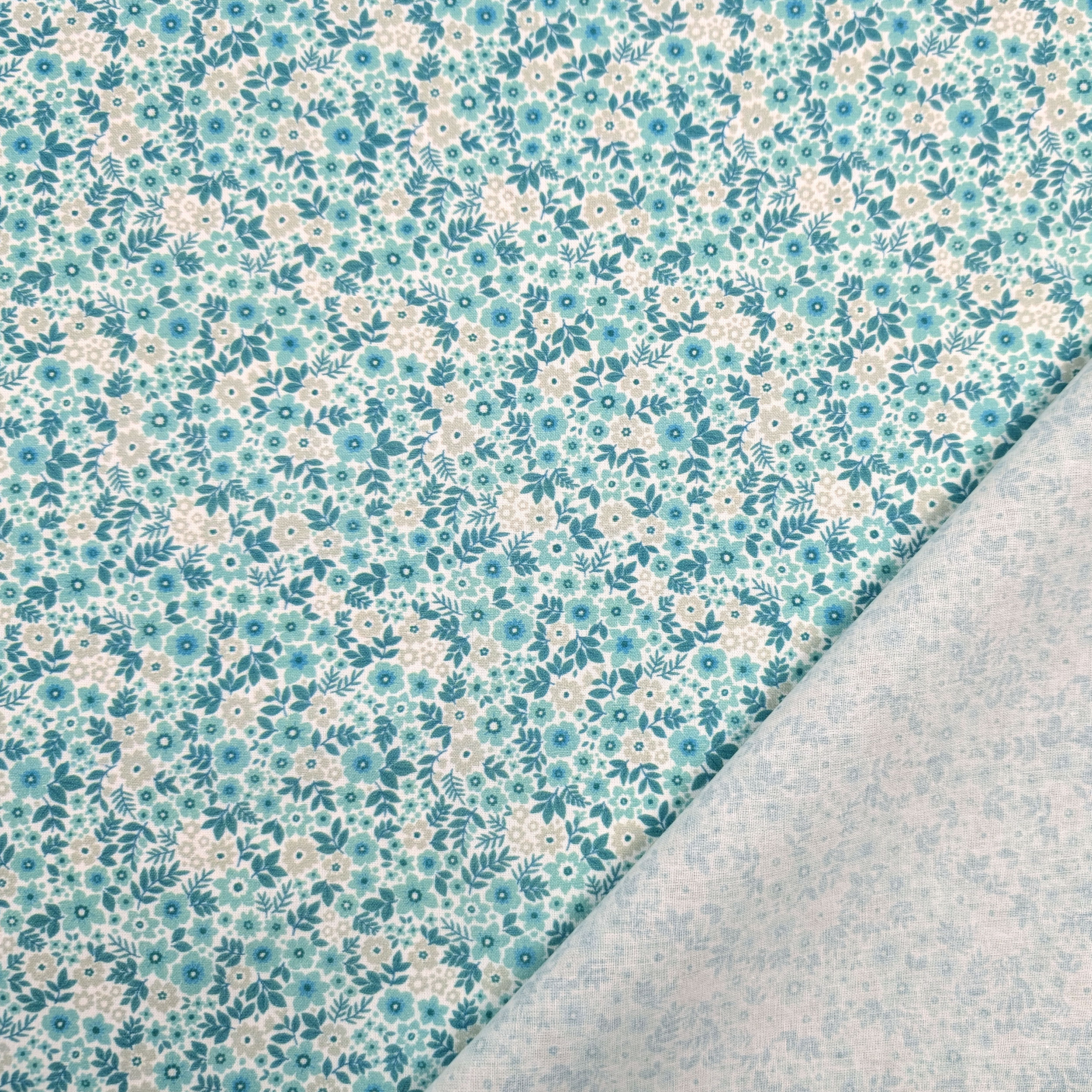 Percale Cotton with Small Flowers in Aquamarine Green Image