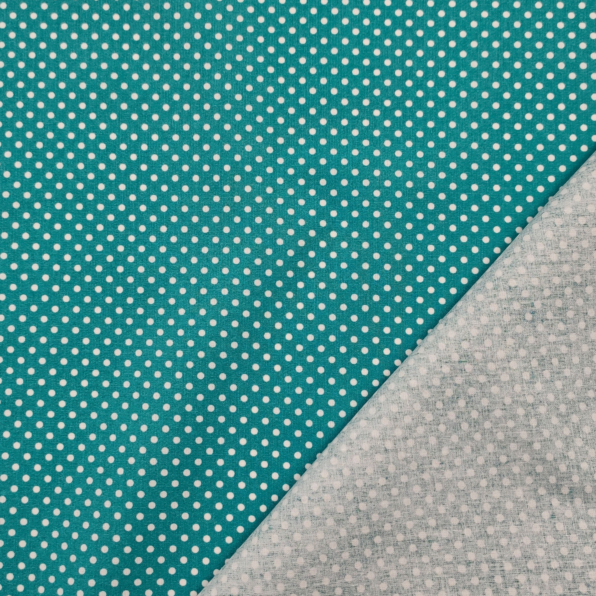 Baumwollstoff Türkis Weiß Polka Dots