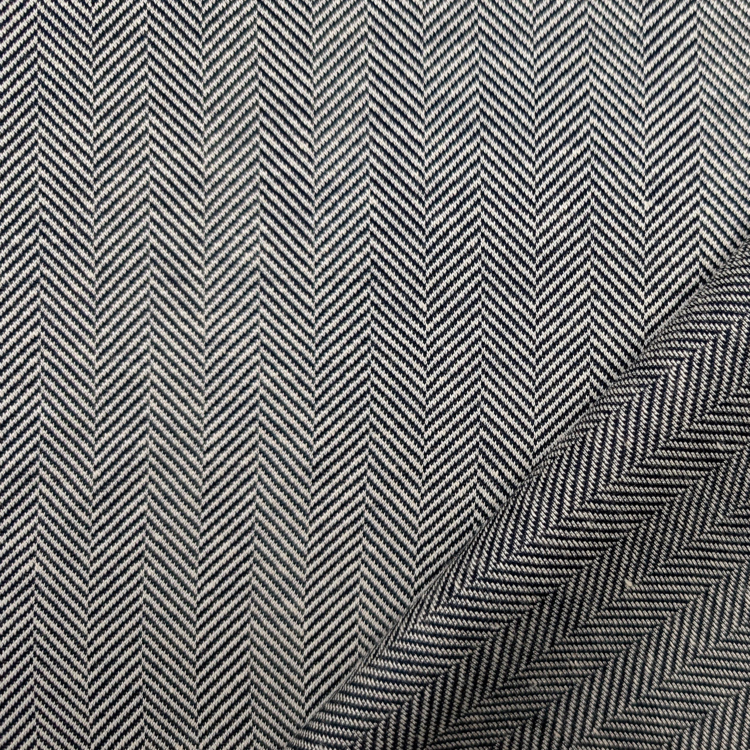 Dark Blue and Cream Herringbone Cotton Image