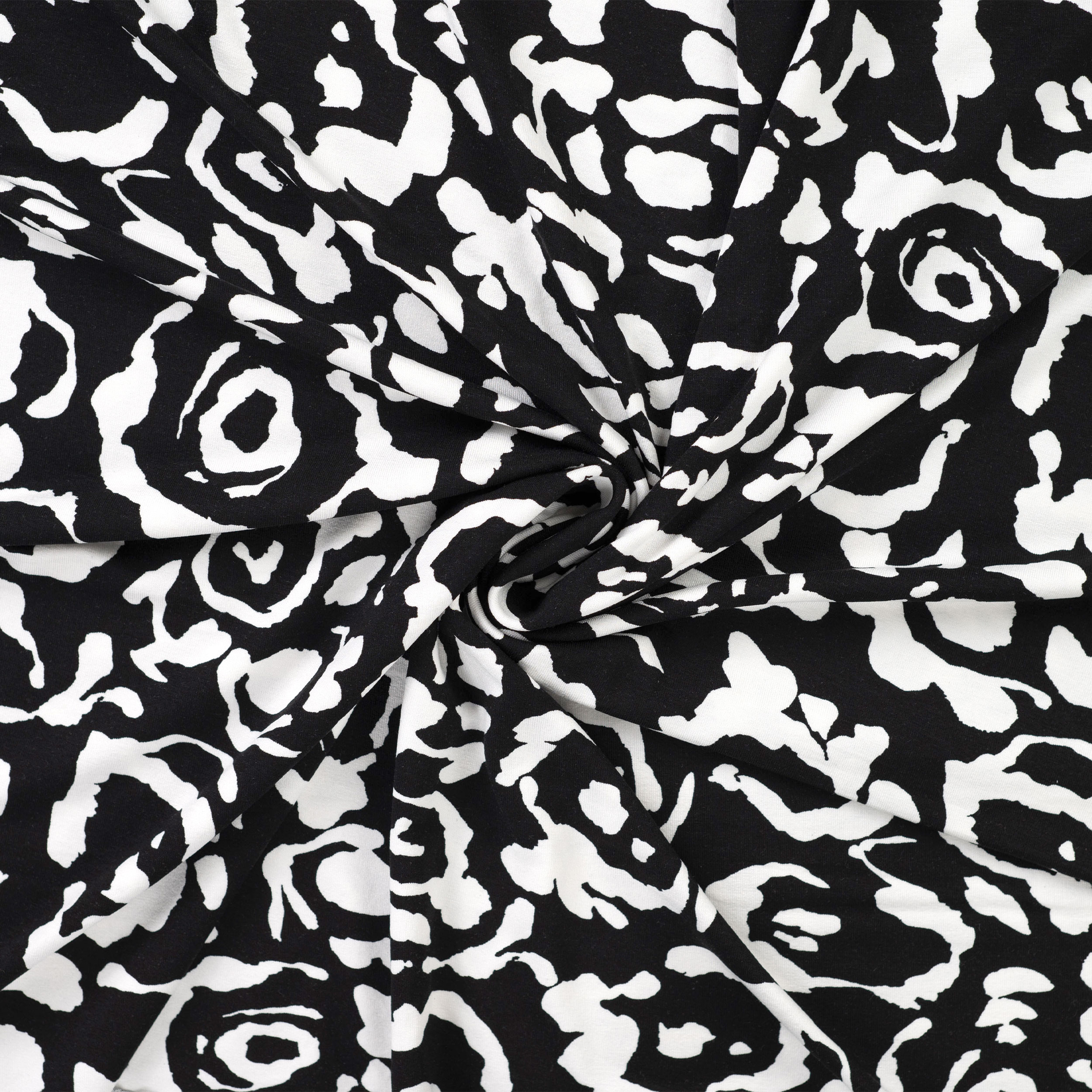 Black and White Abstract Floral Fantasy Viscose Jersey Image