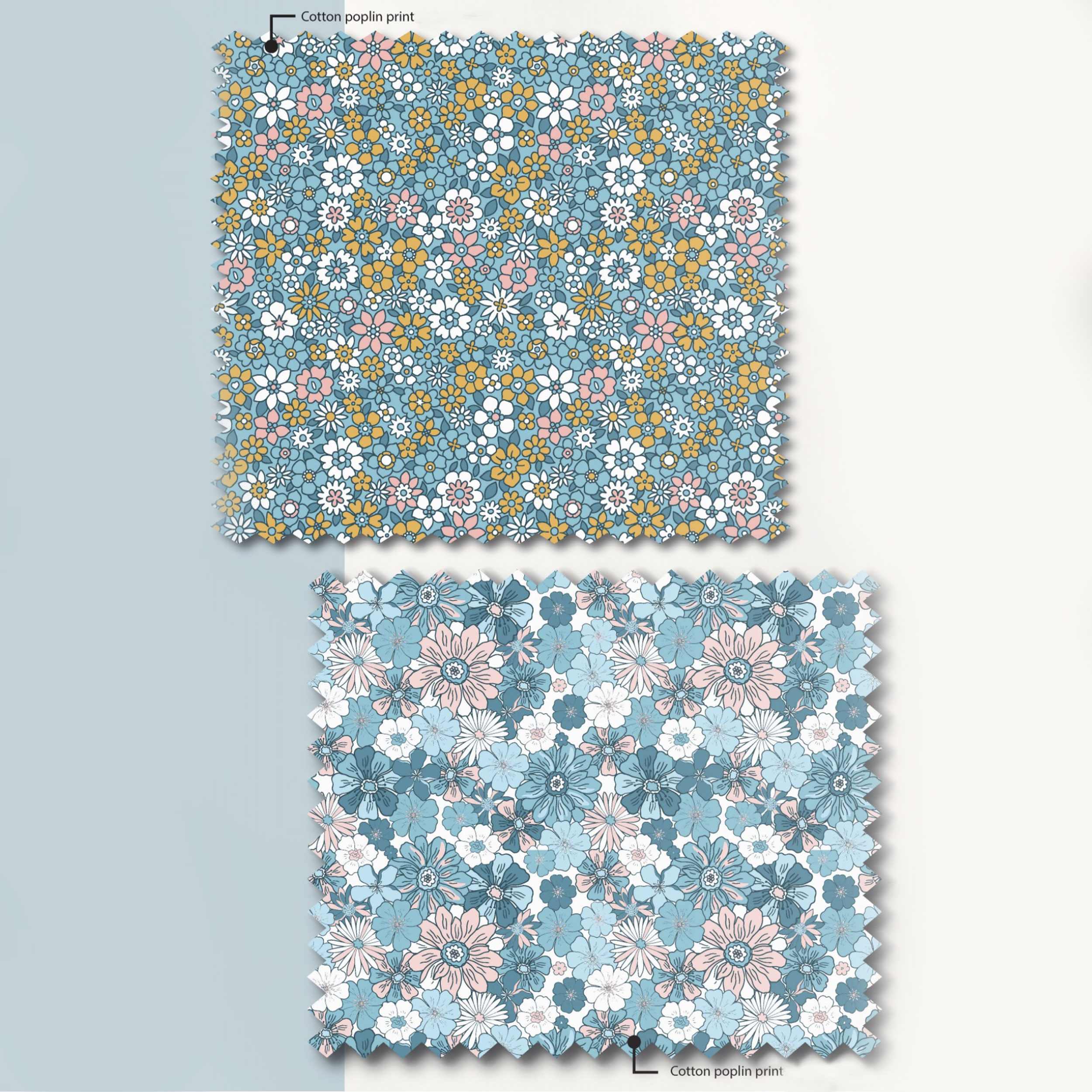 Poplin Cotton Yellow Flowers Green Background Image