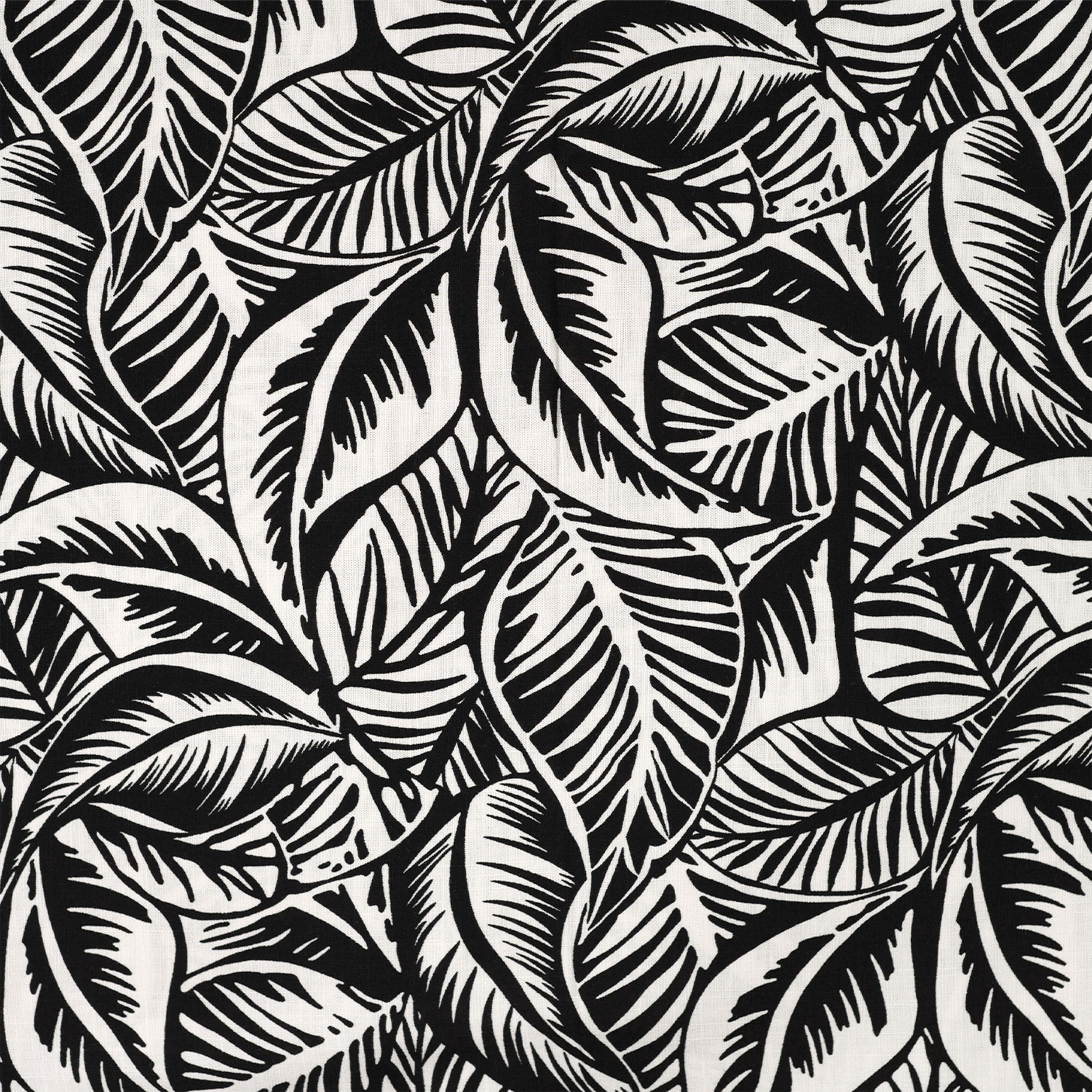 Linen Blend Black and White Leaves Image