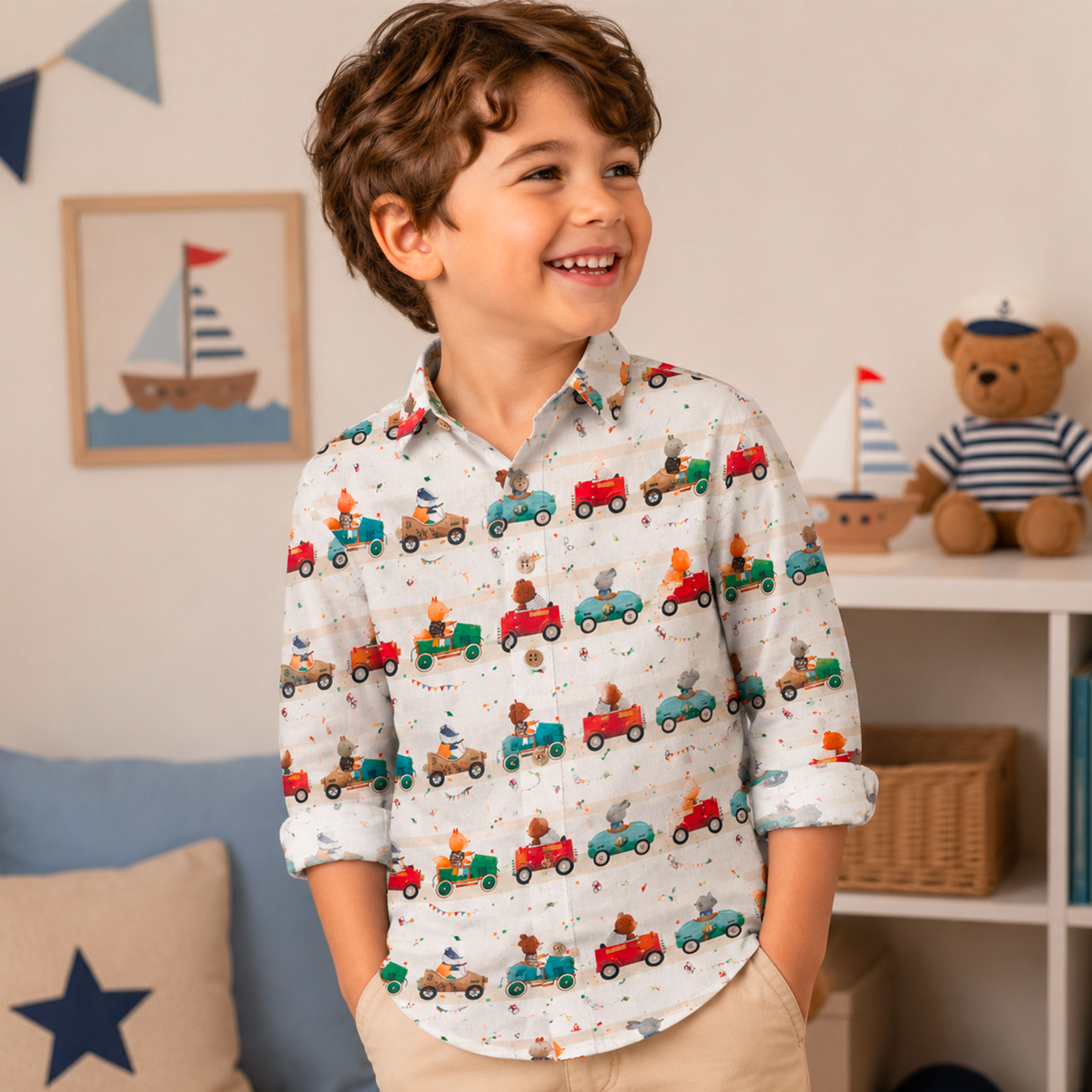 Percale Cotton: Toy Car Race Image