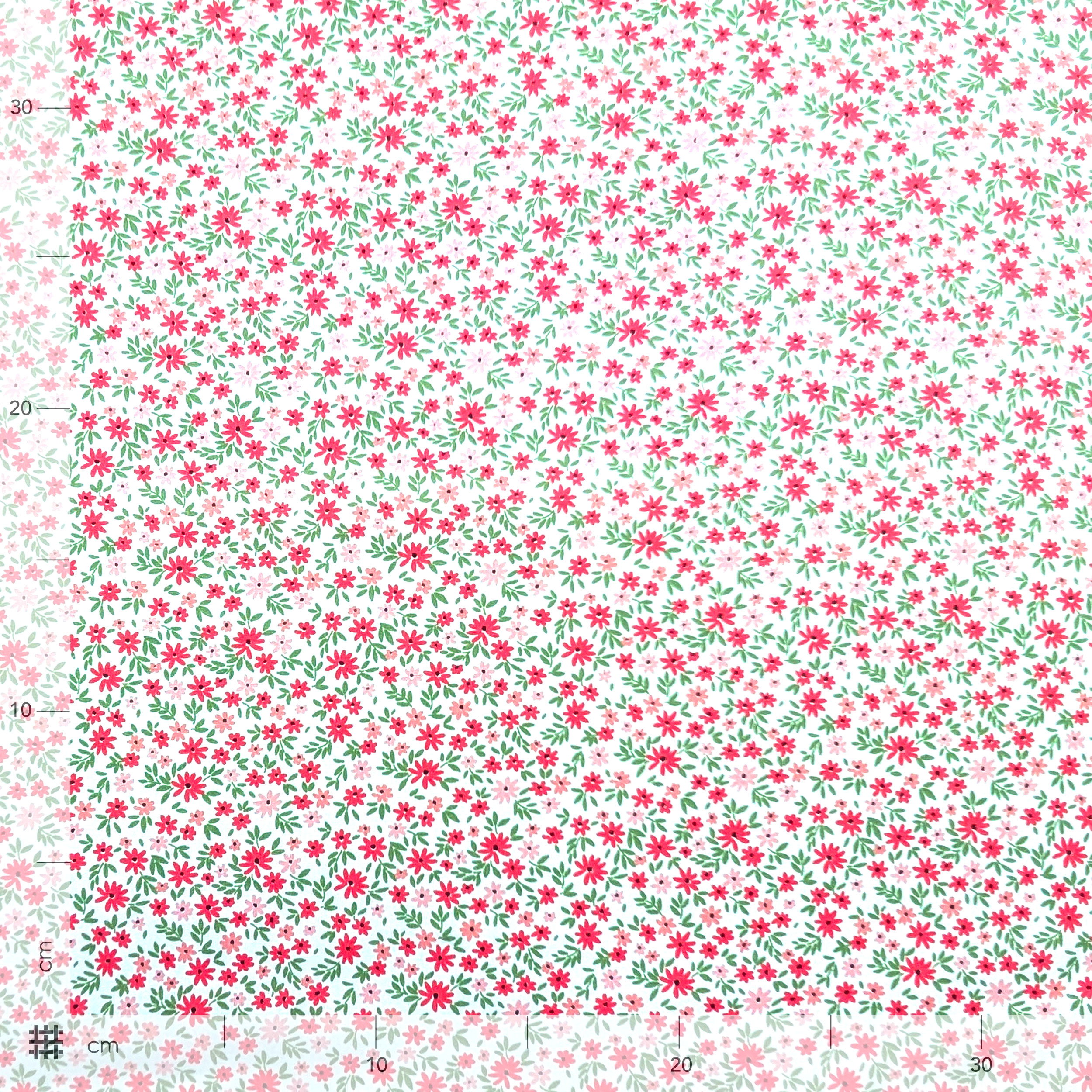 Poplin Cotton Pink and Red Flowers