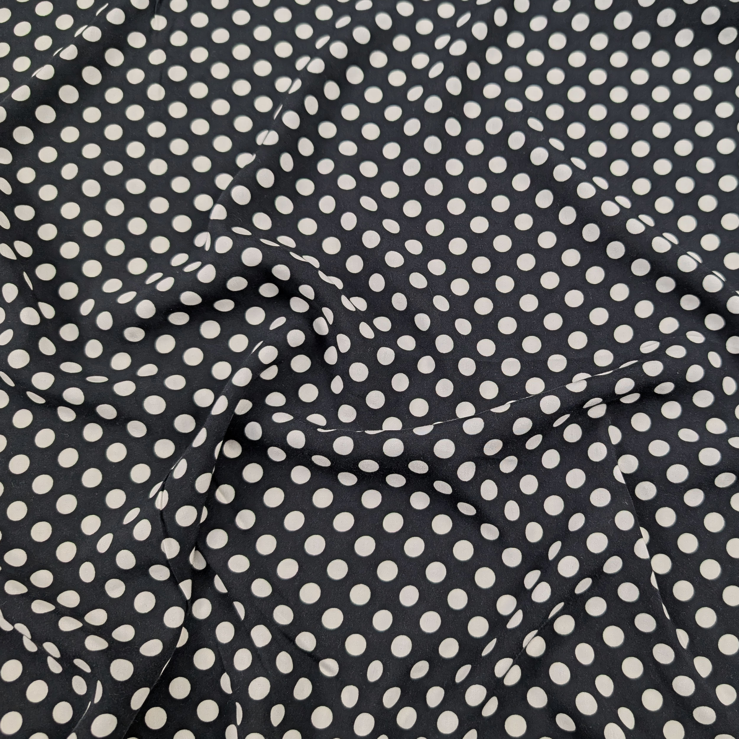 Black Viscose White Polka Dots Image