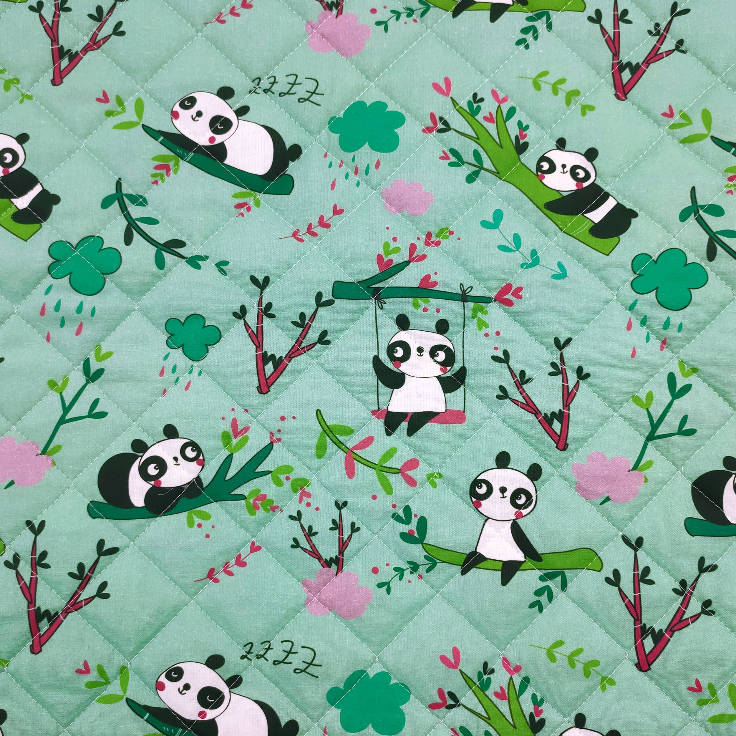 Sac de couchage à motif de panda fond vert menthe - Panini Fabrics Image