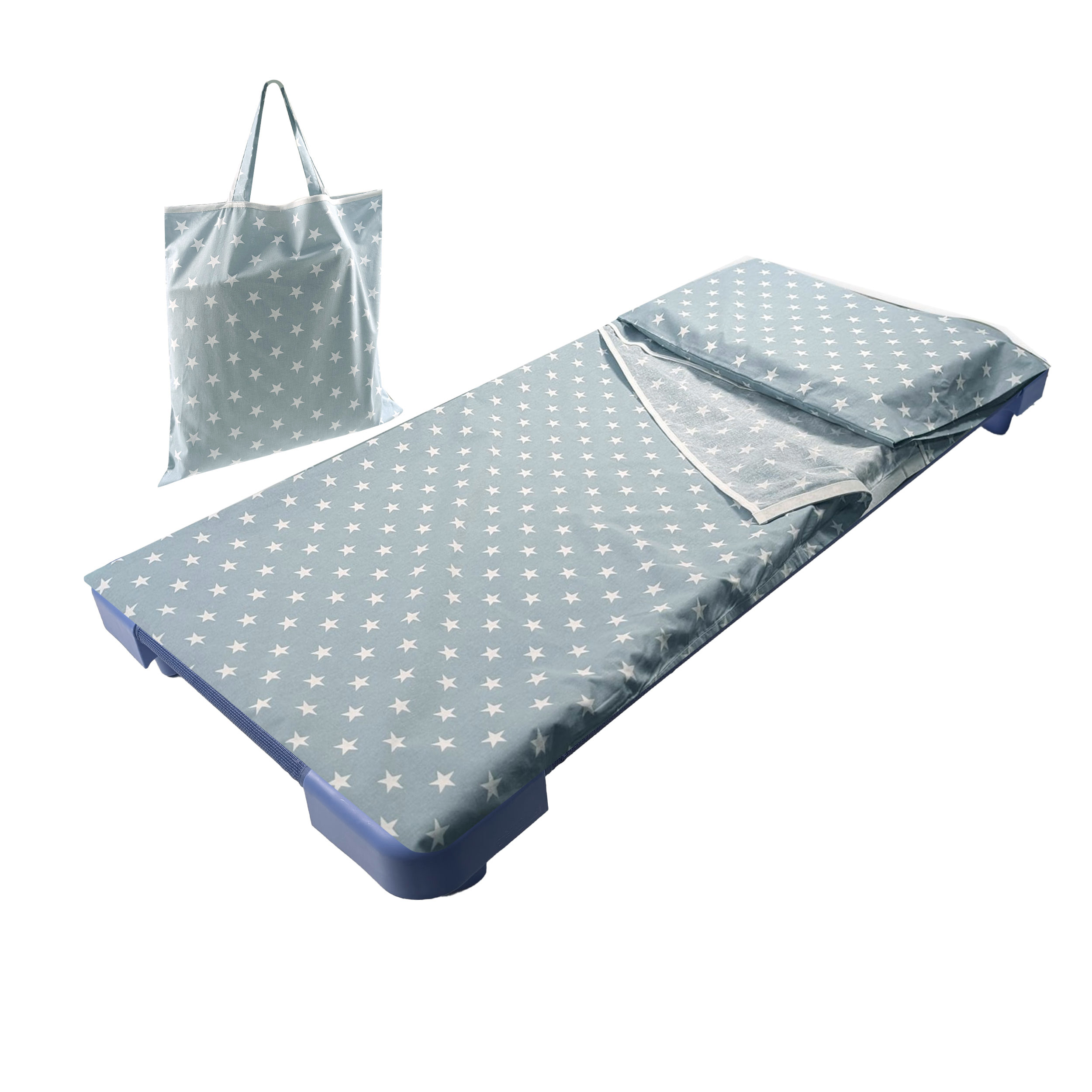 Summer Sleeping Bag White Stars with Blue Background Image