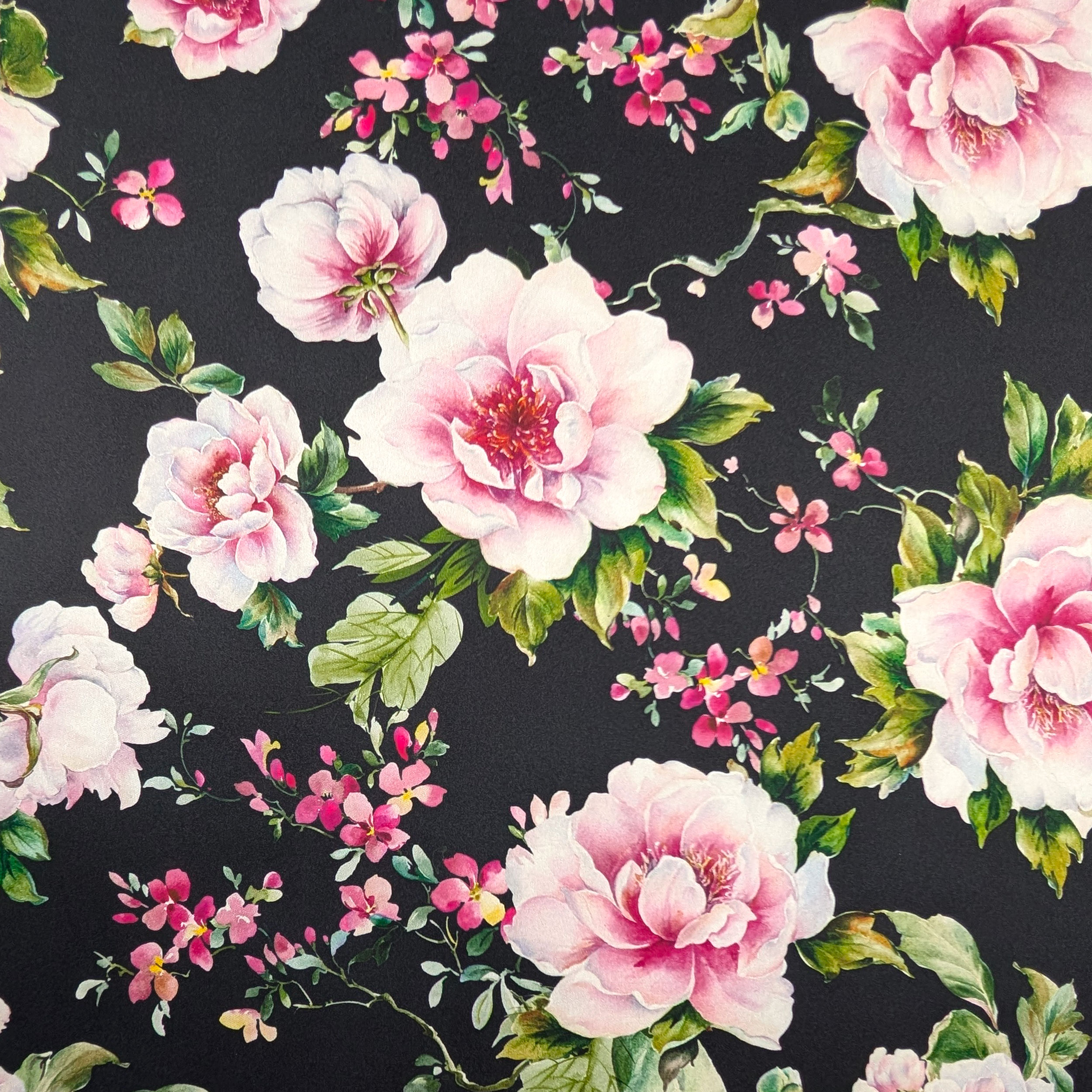 Satin Set High Fashion Pink Flowers Black Background Image