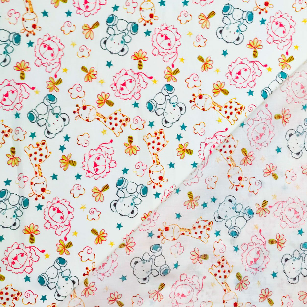Cotton Fabric Cutout Giraffe Bears and Teddy Bears 100x160 cm Image