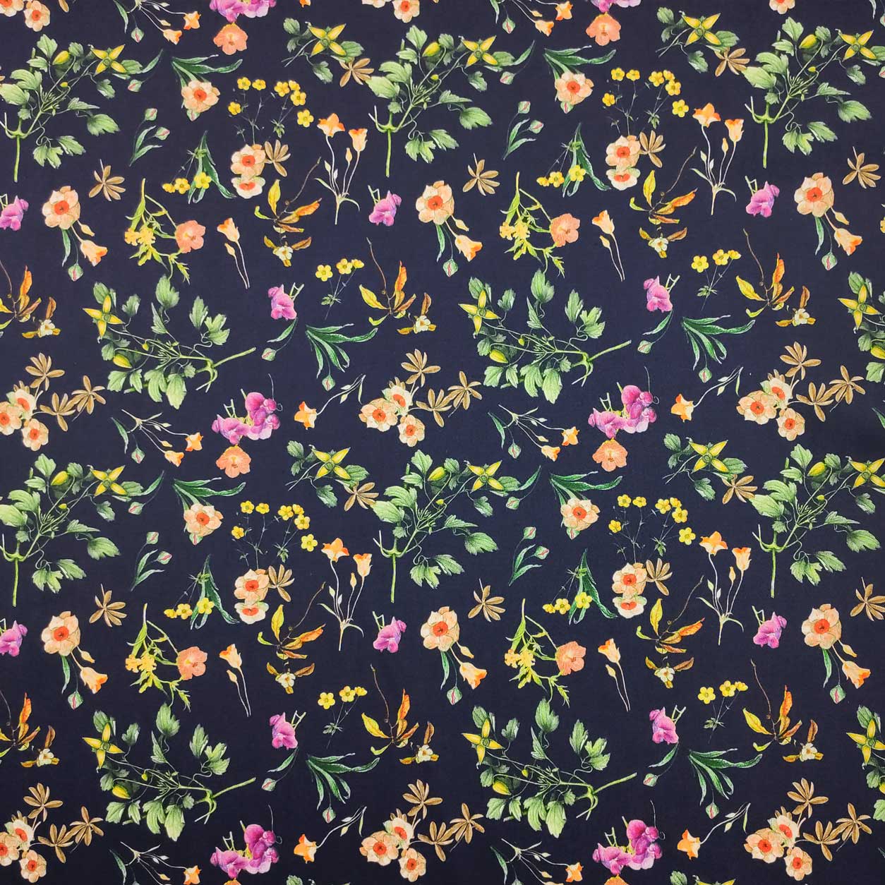 Tissu de coton Fleurs colorées Fond bleu Image