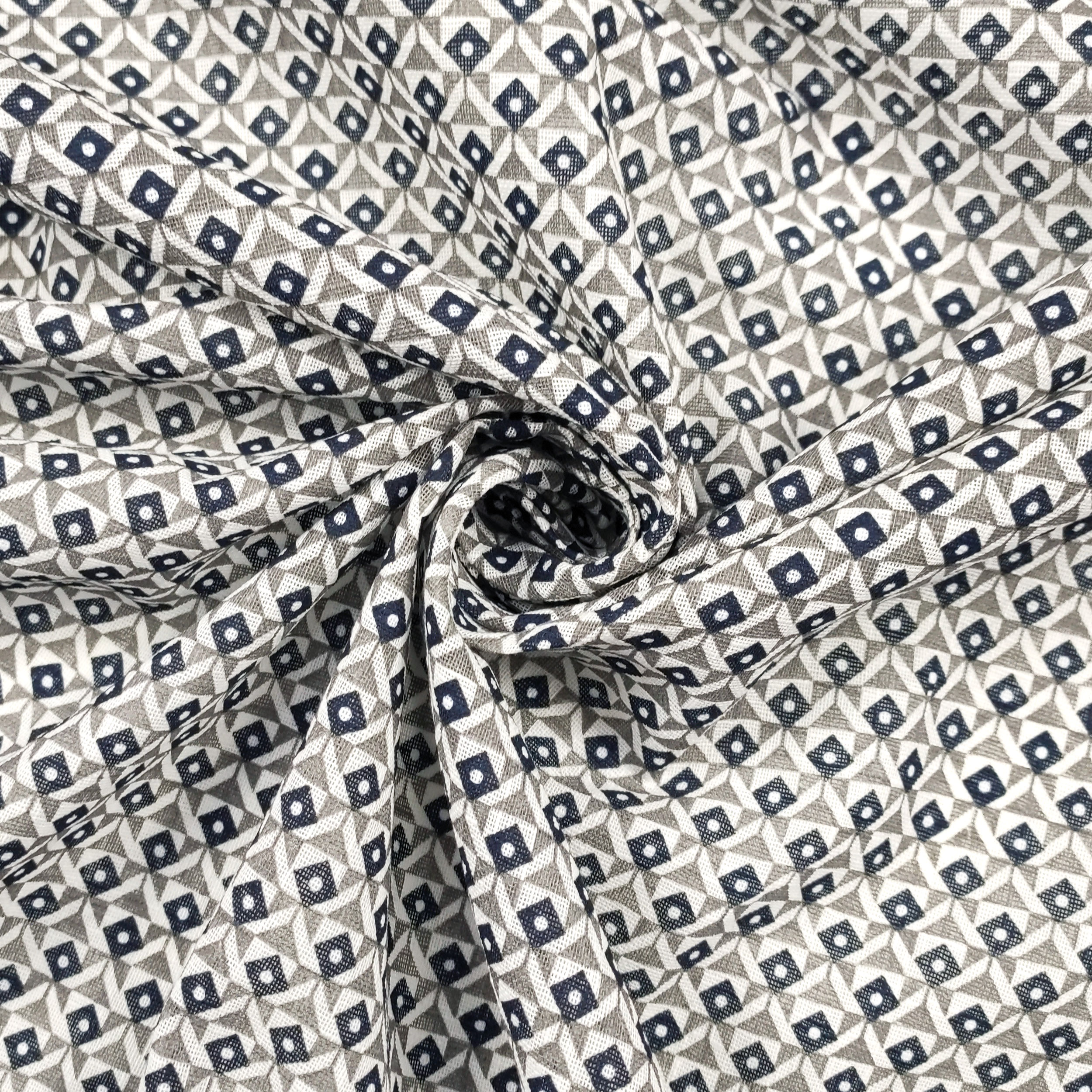 Tissu de coton géométrique gris et bleu Image