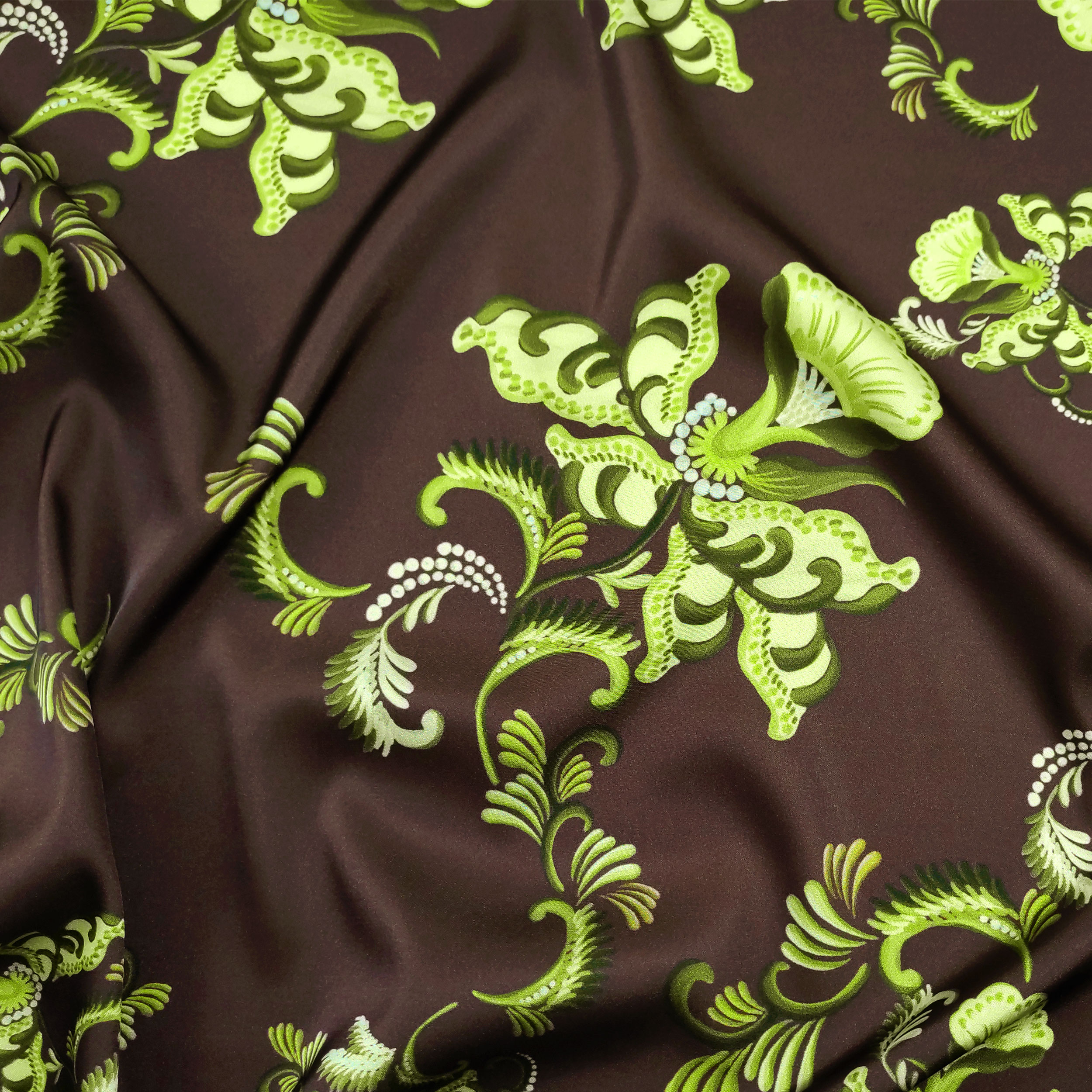 Satin Set High Fashion Cashmere Floral Fantasy Green