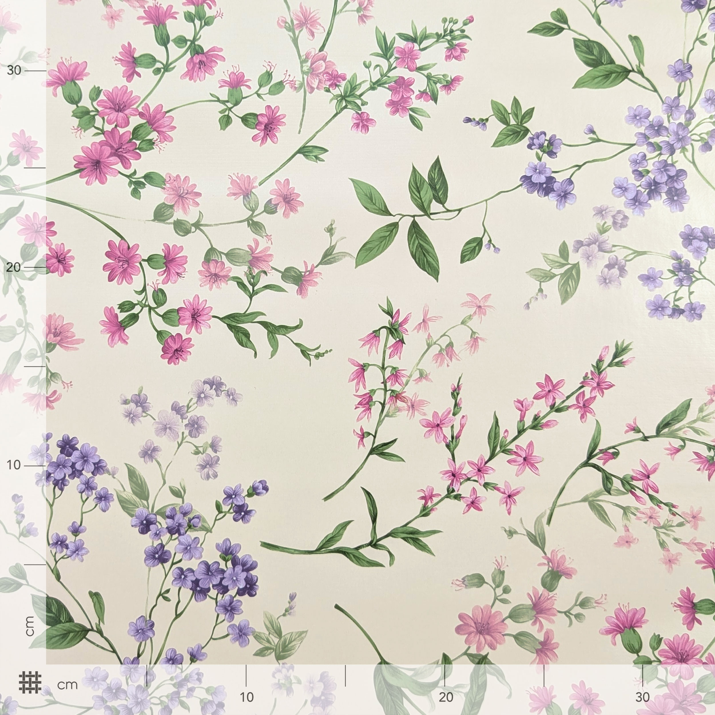 Fabric for Plasticised Tablecloth Pink and Lilac Flowers Image